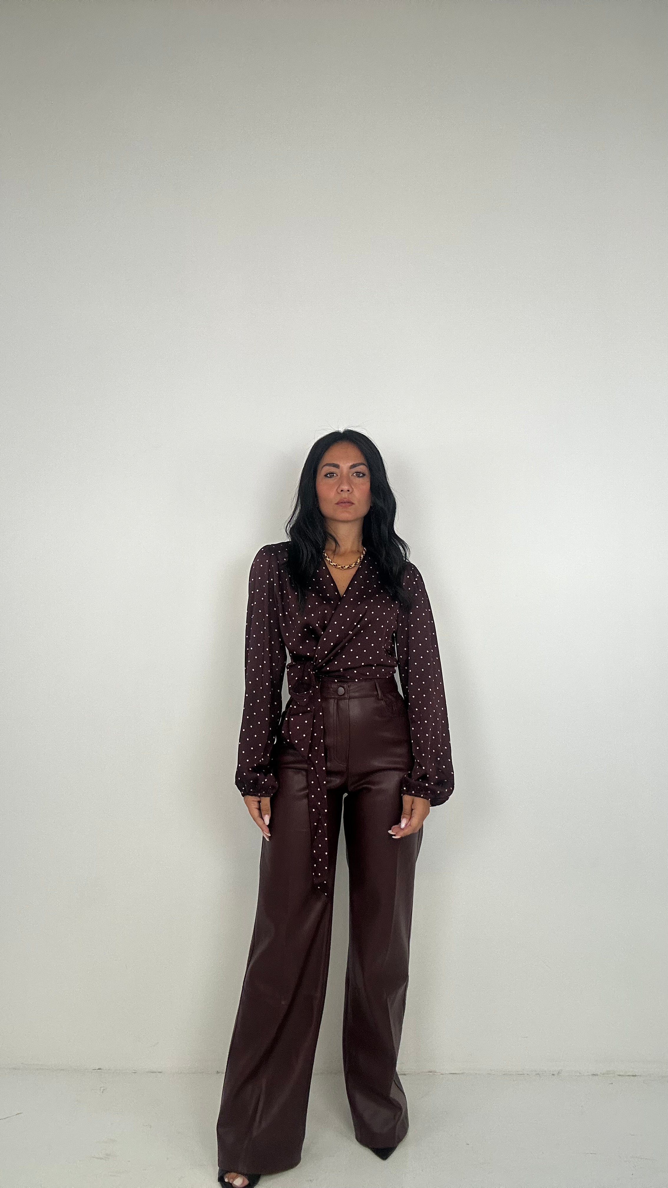 Pantalone ECOPELLE LARGE - BORDEAUX