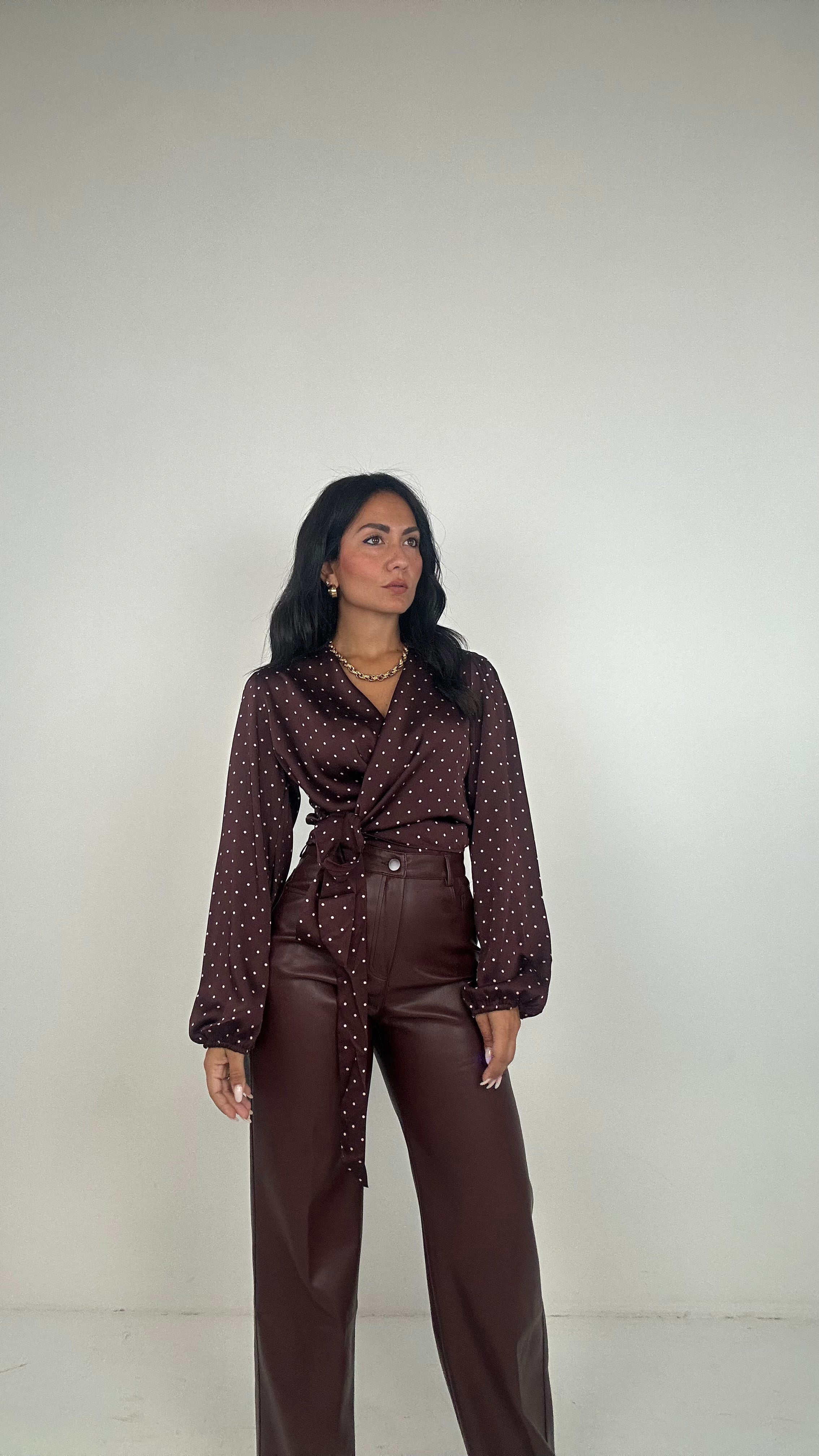 Pantalone ECOPELLE LARGE - BORDEAUX