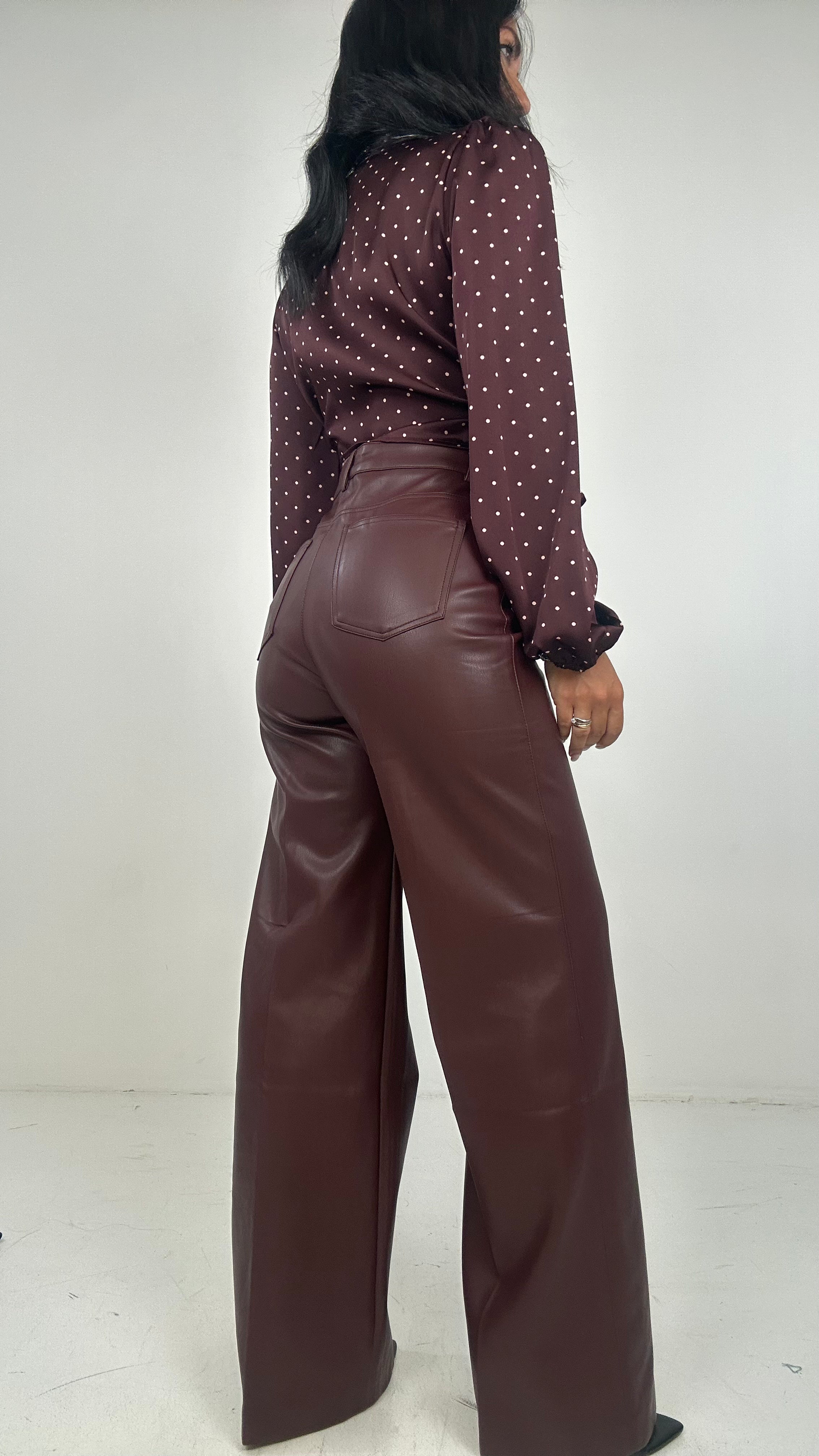 Pantalone ECOPELLE LARGE - BORDEAUX