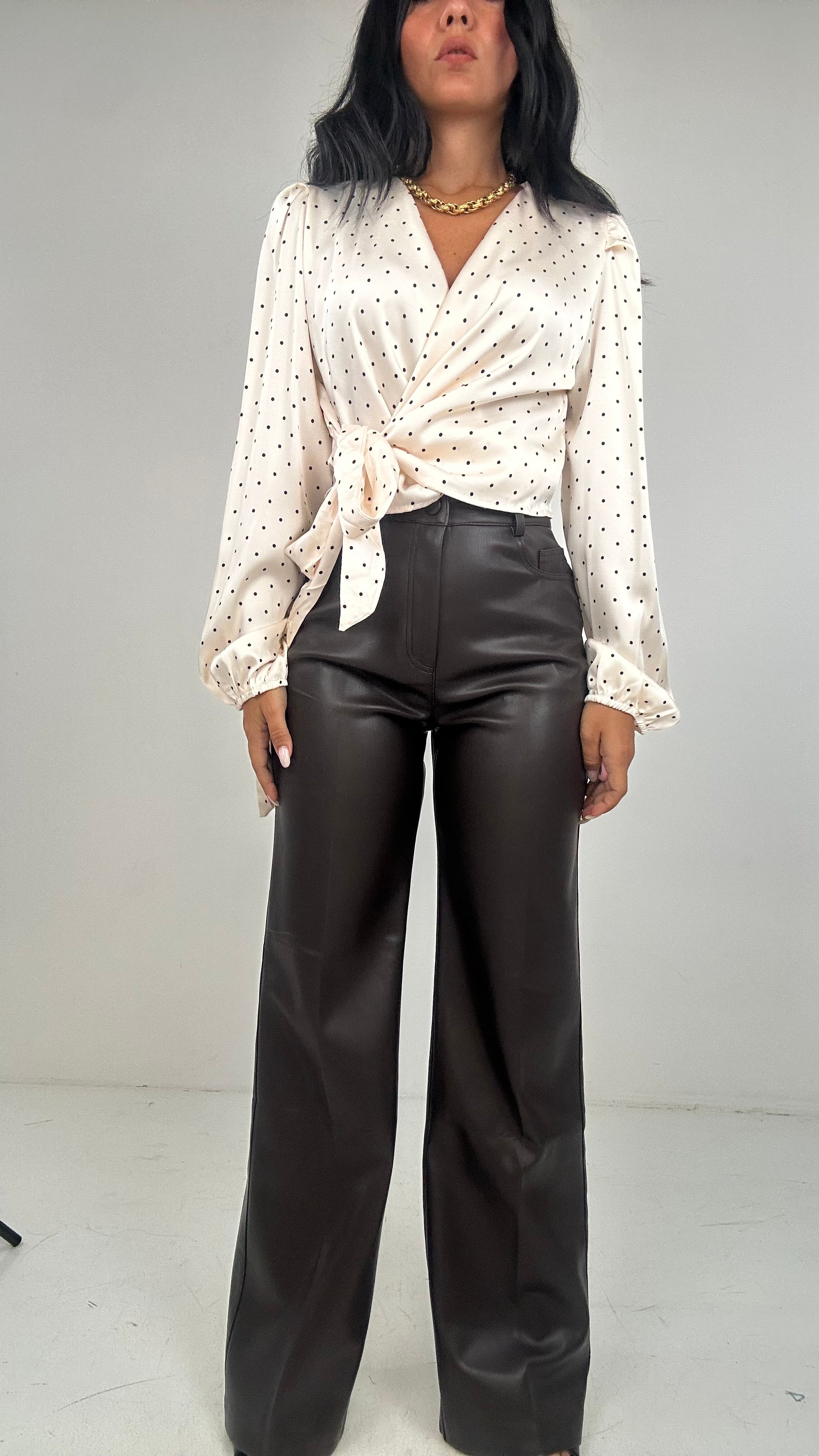 Pantalone ECOPELLE LARGE - MARRONE