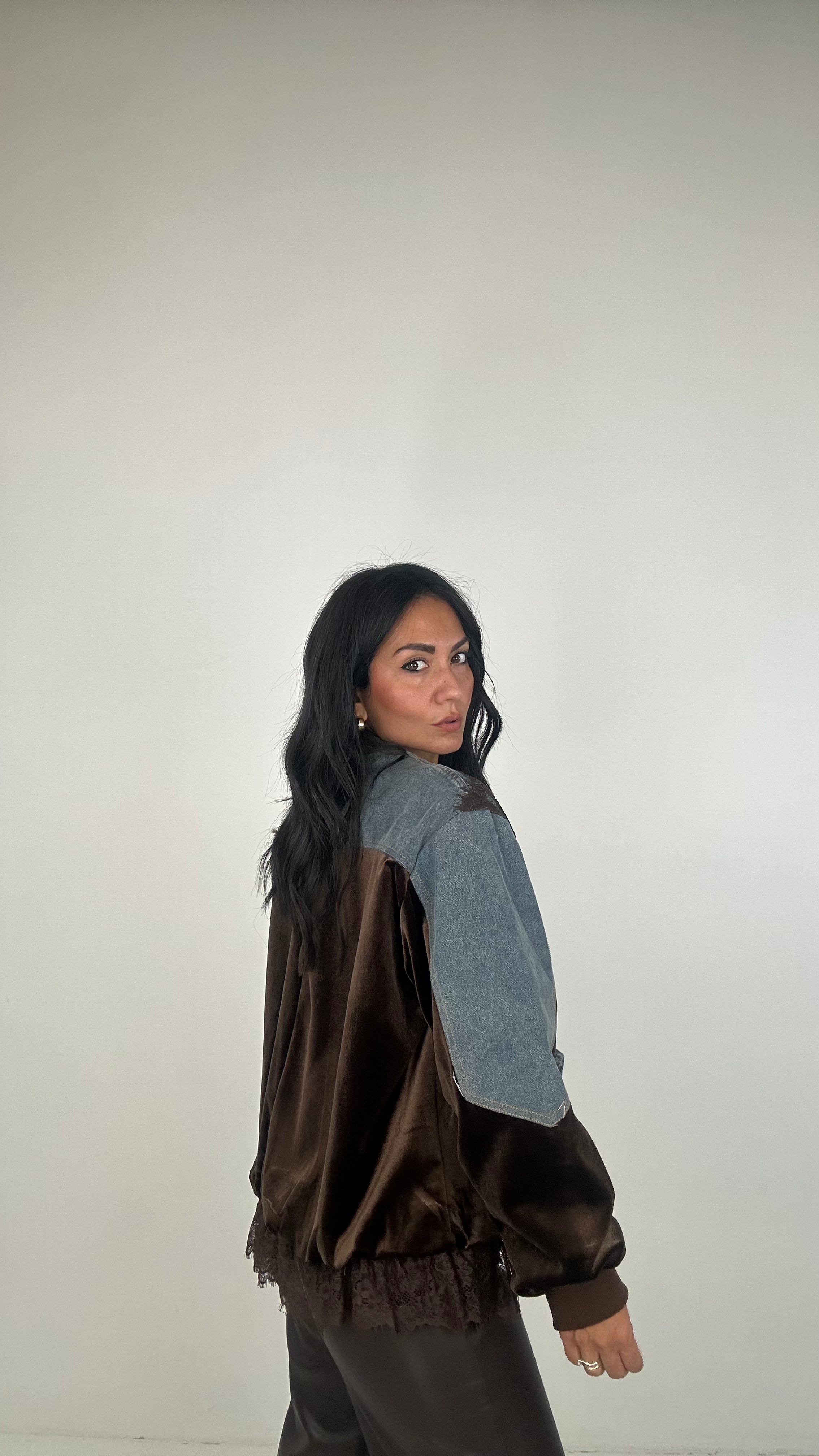 Giubbino JEANS VELLUTO E PIZZO - MARRONE