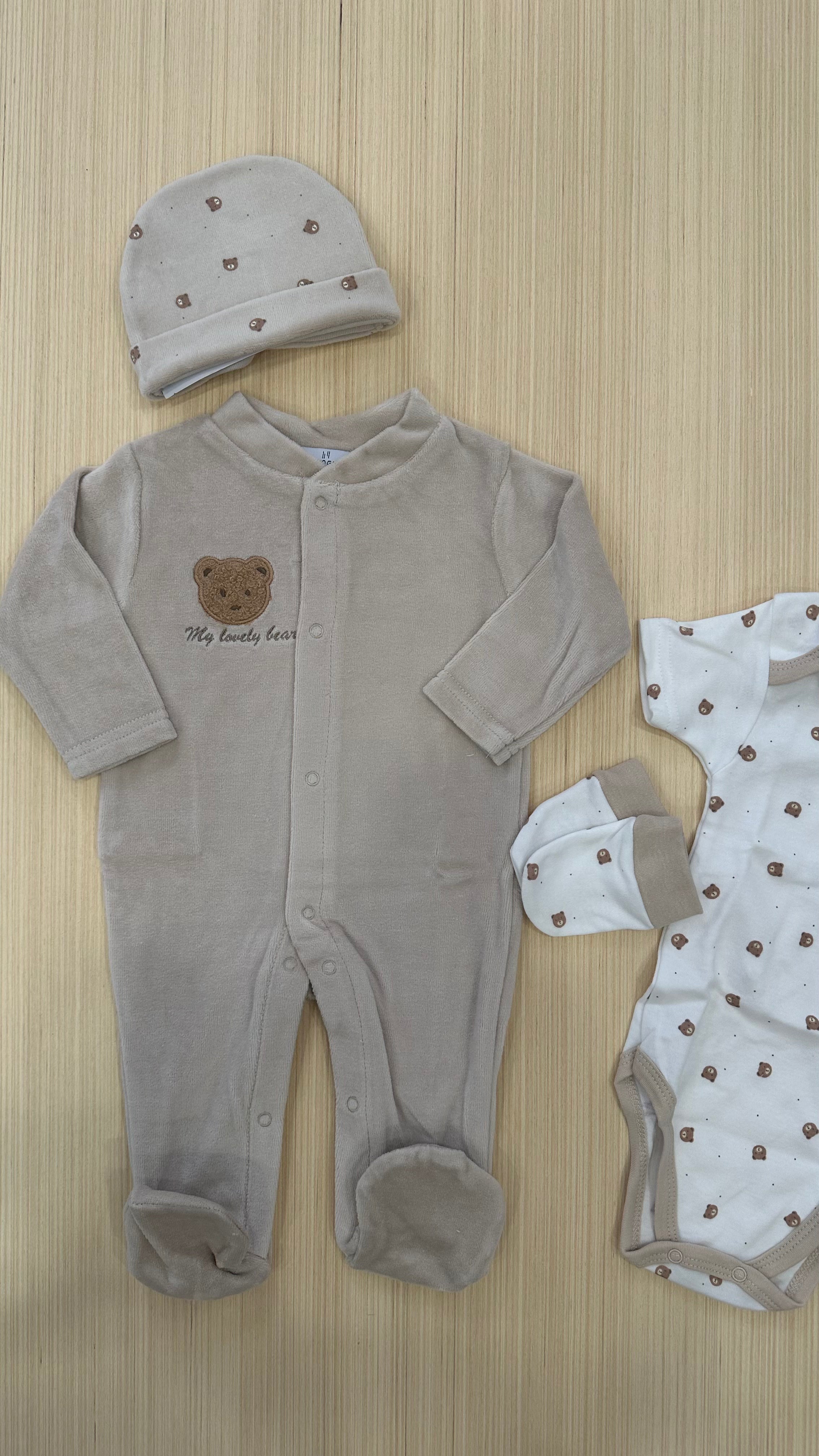 Set NASCITA TUTINA+BODY+CAPPELLO+MUFFOLETTE - BEIGE