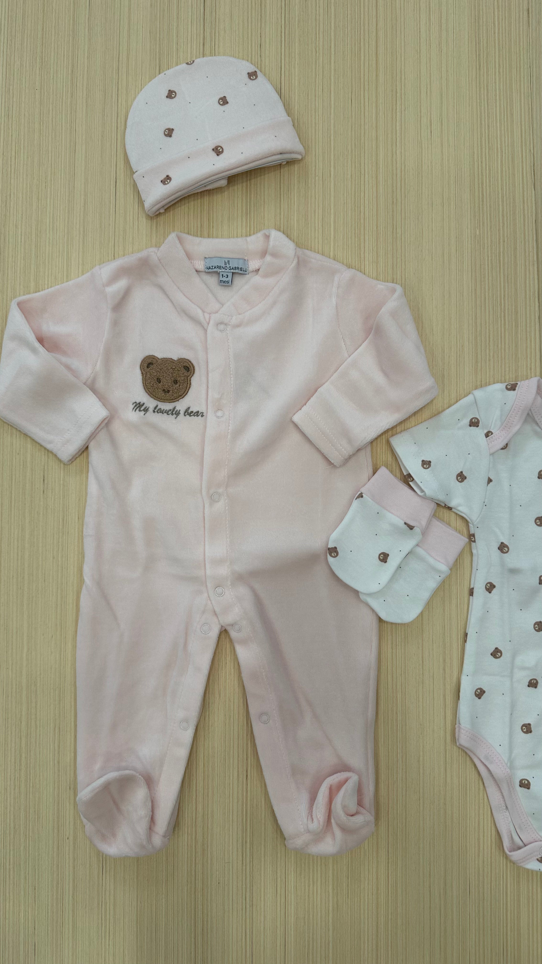 Set NASCITA TUTINA+BODY+CAPPELLO+MUFFOLETTE - ROSA