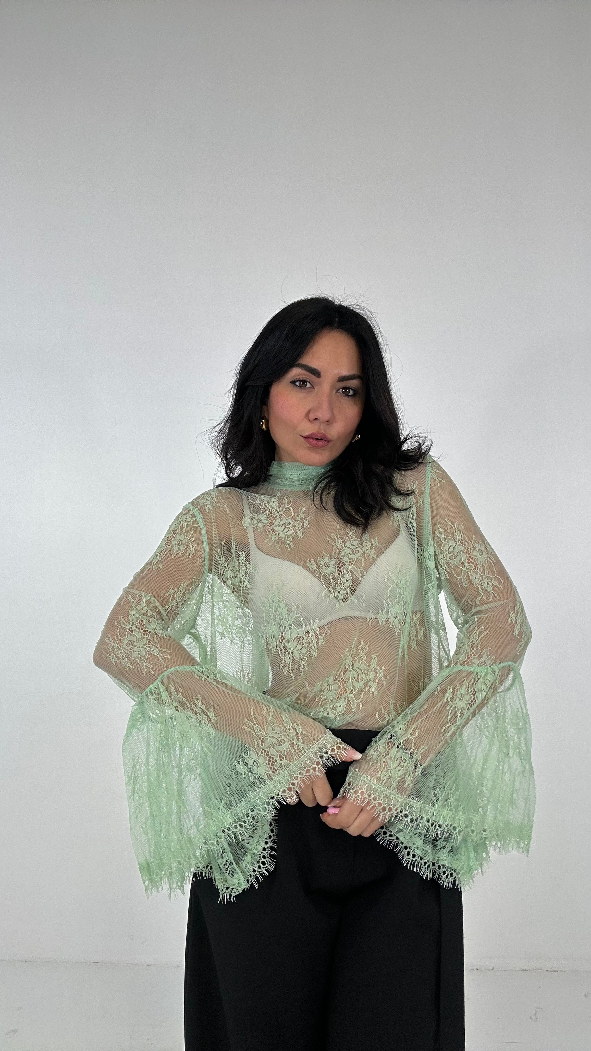 Camicia LUMINA IN PIZZO - VERDE