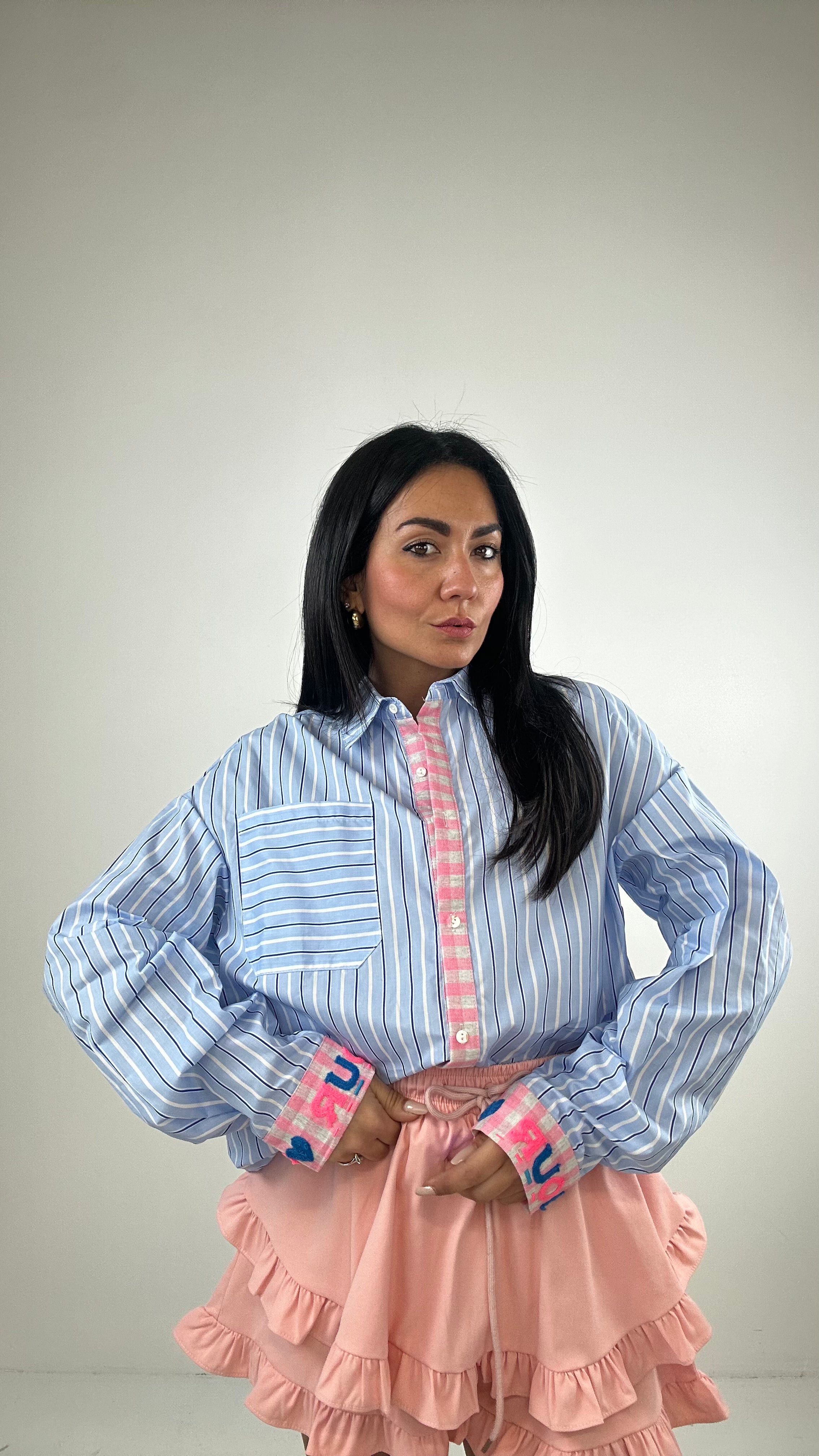 Camicia A RIGHE AMOUR - CELESTE-ROSA