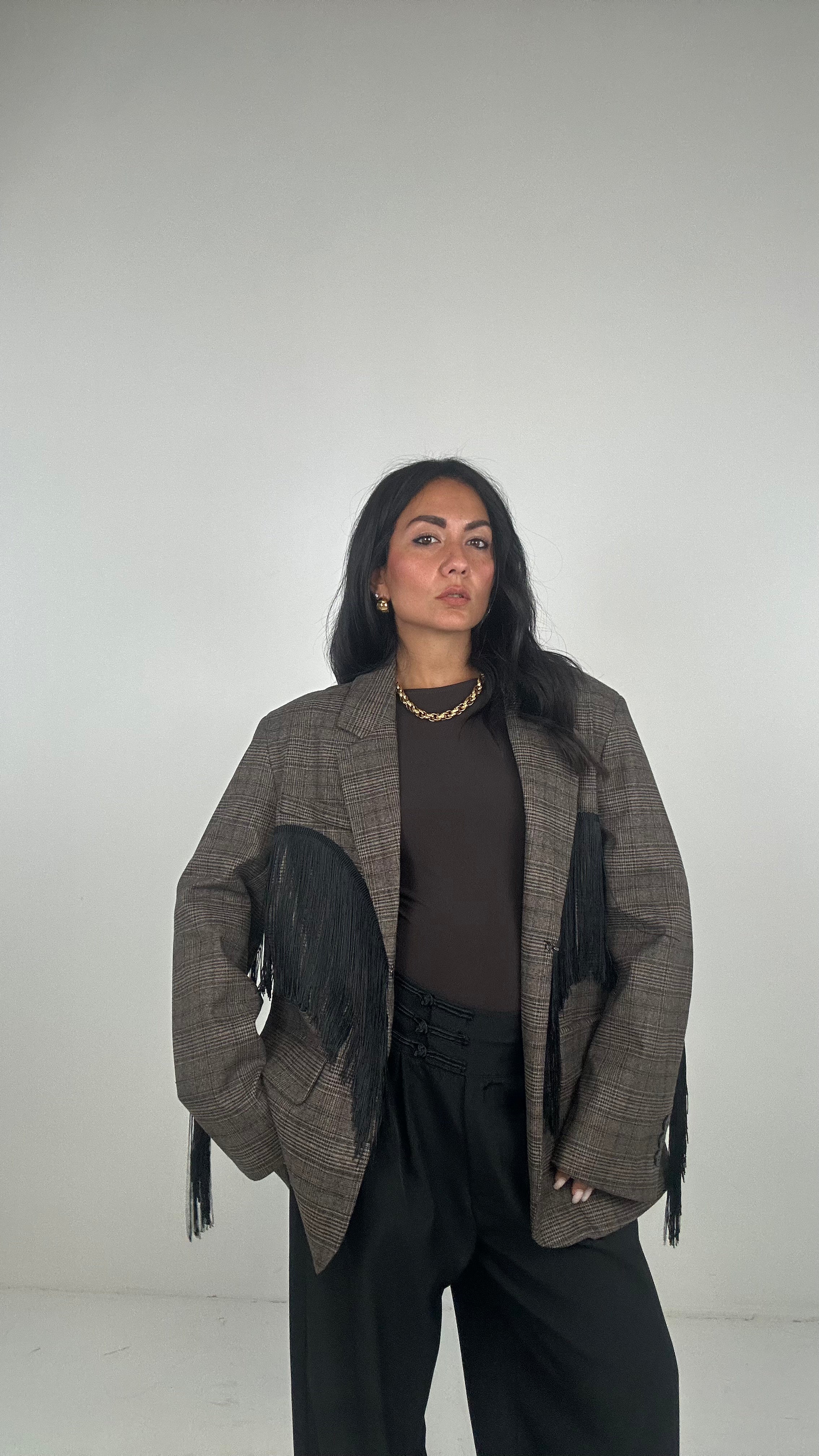 Blazer QUADRI LUMINA FRANGE - MARRONE
