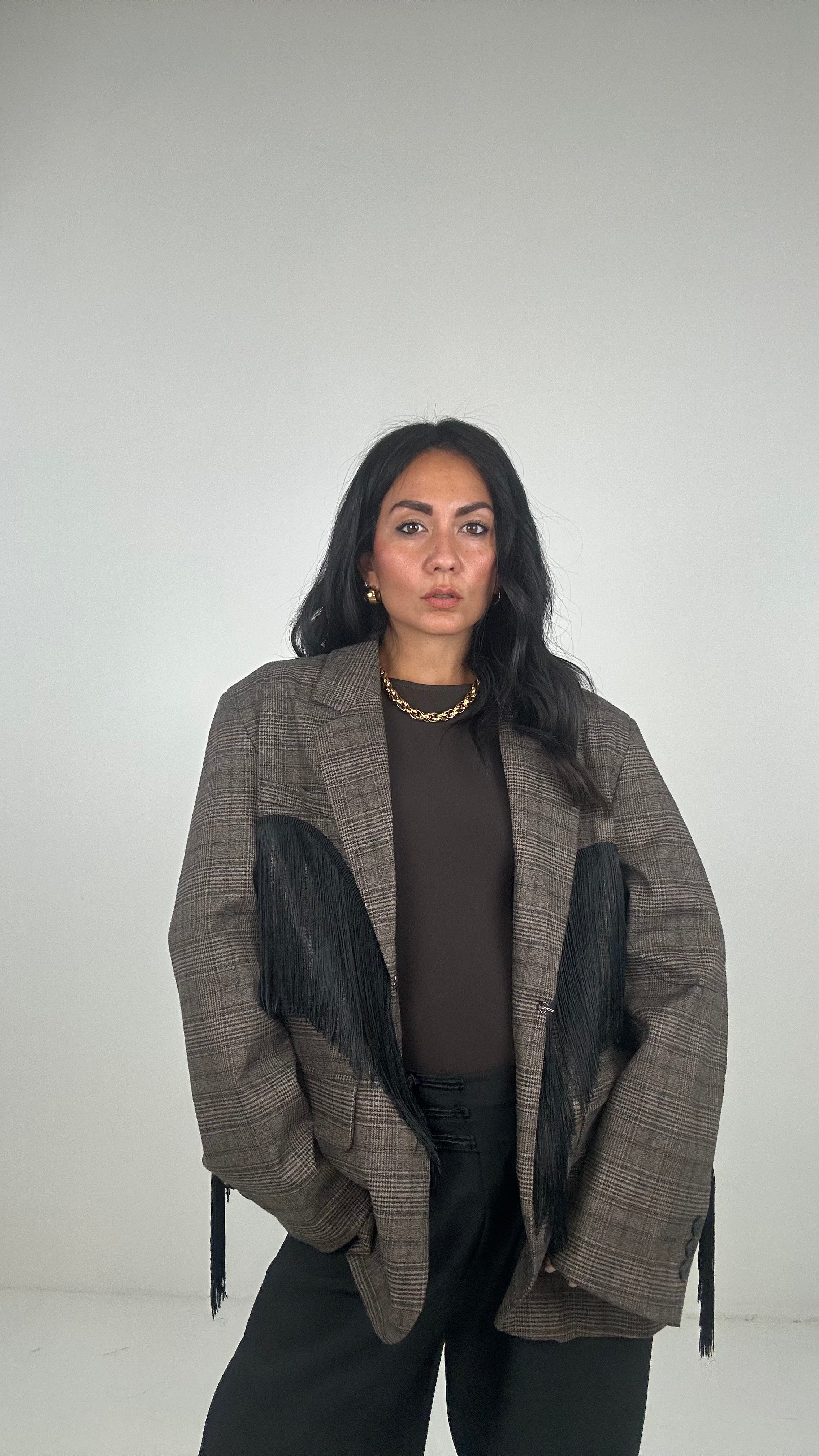 Blazer QUADRI LUMINA FRANGE - MARRONE