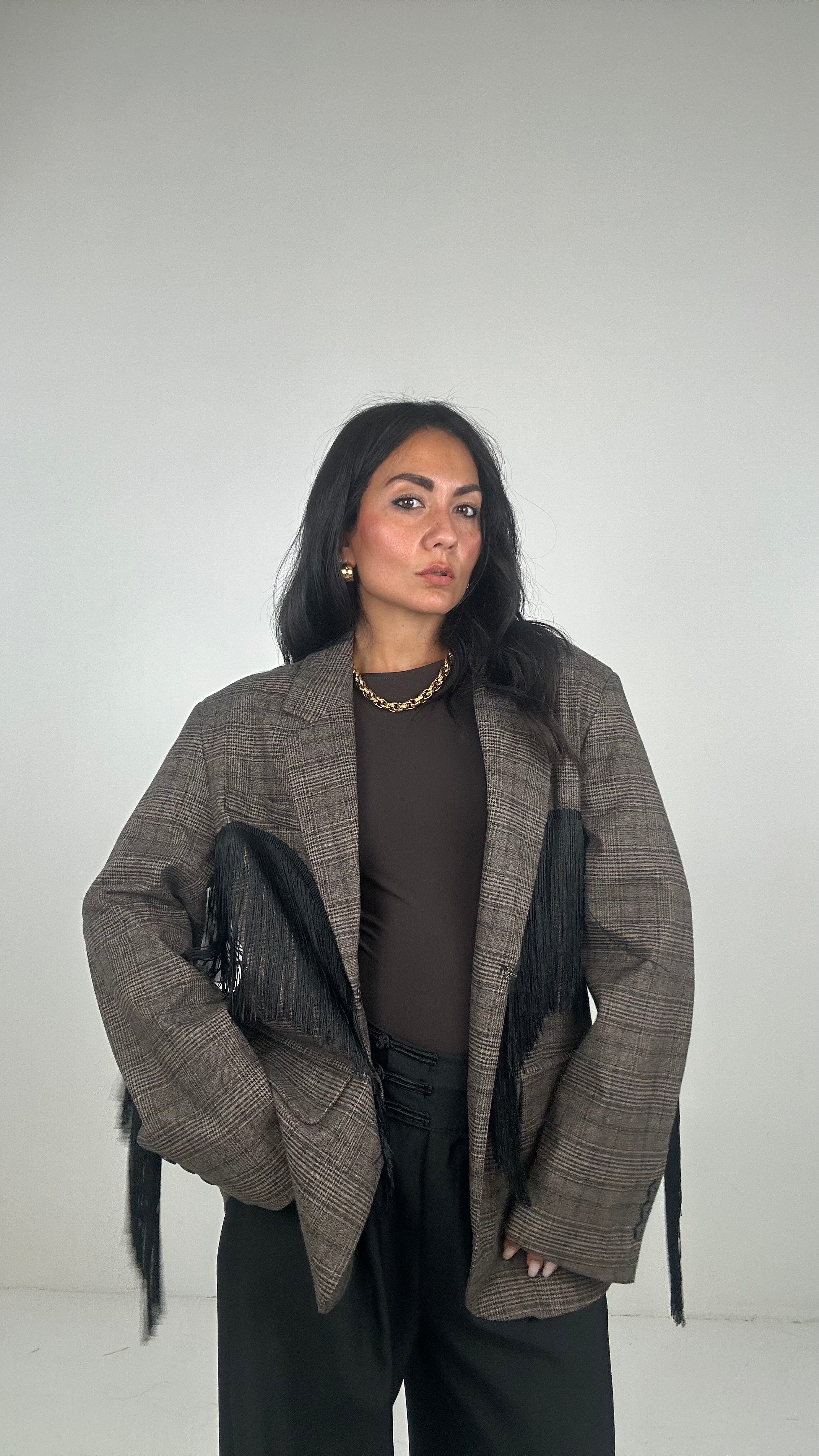 Blazer QUADRI LUMINA FRANGE - MARRONE
