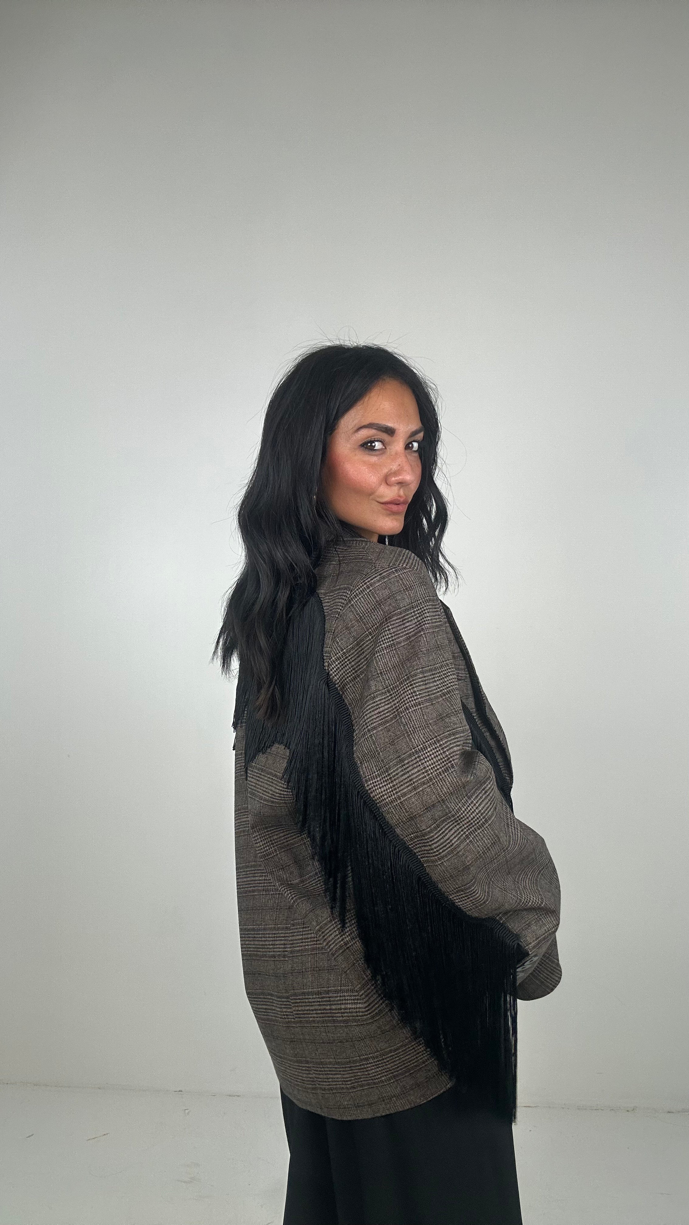 Blazer QUADRI LUMINA FRANGE - MARRONE