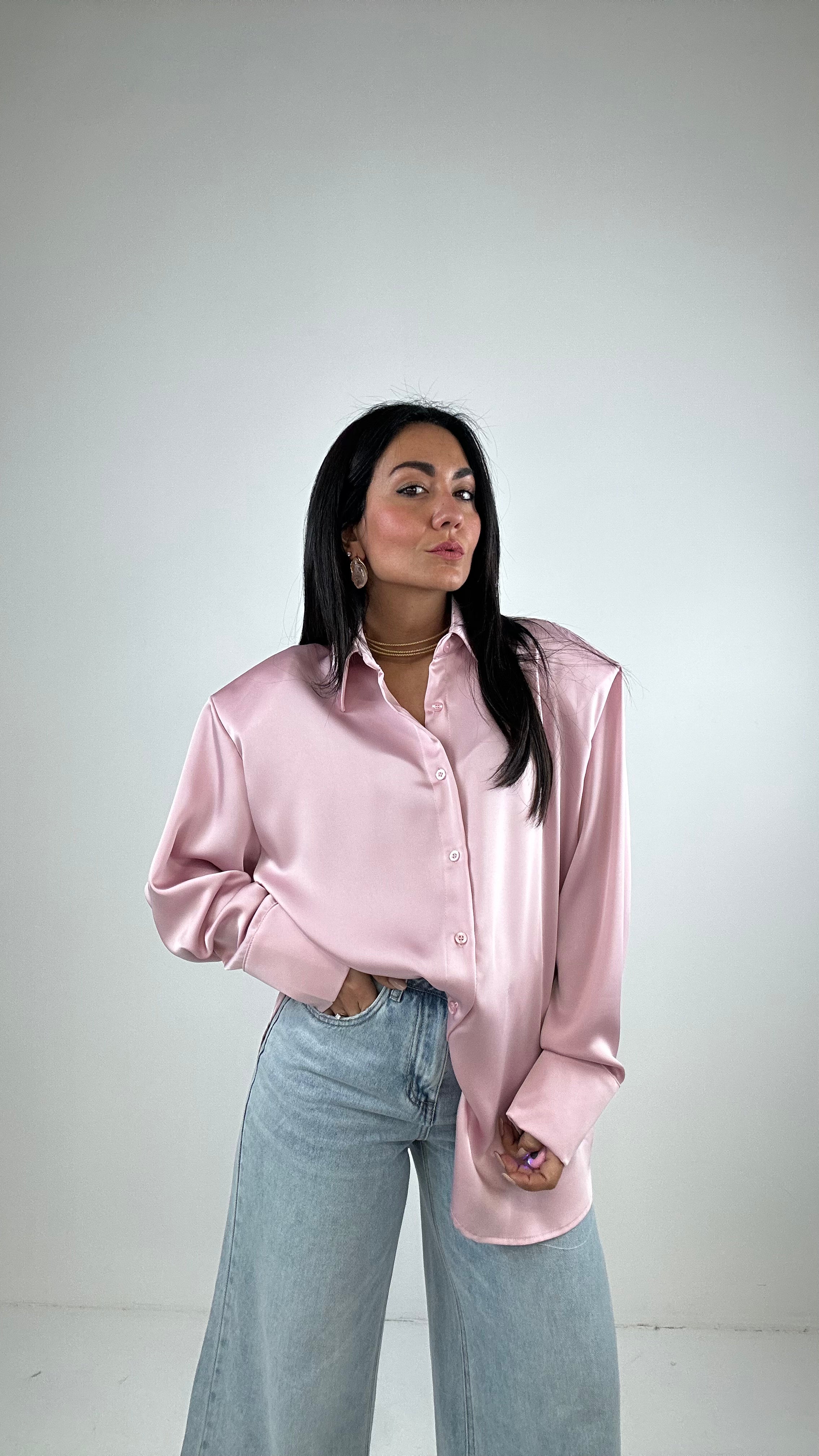 Camicia JUST SATIN CON SPALLINA - ROSA