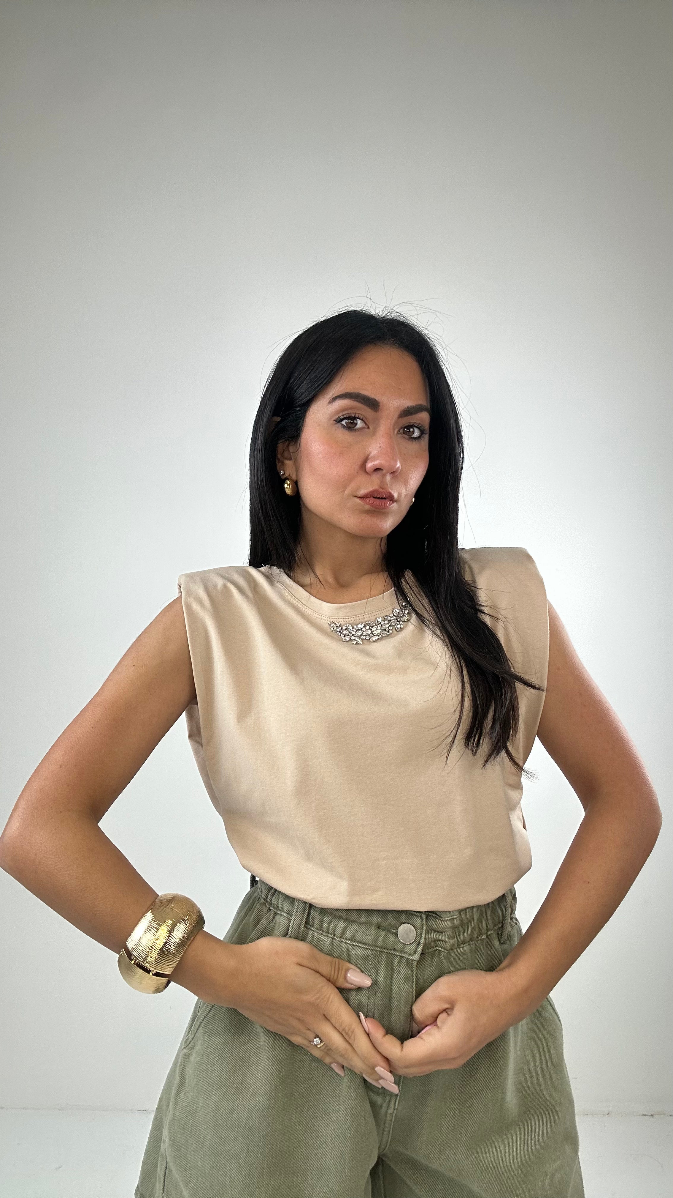 T-shirt SPALLINA E STRASS - BEIGE