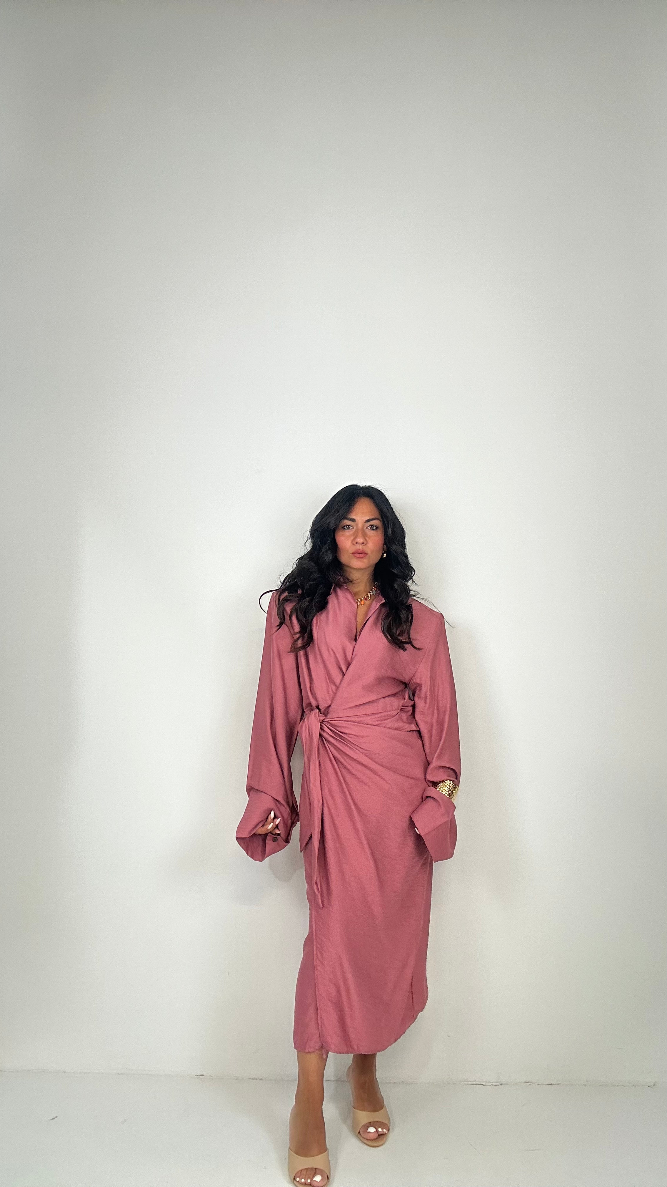 Vestito PORTAFOGLIO MIDI SPALLINA - ROSA