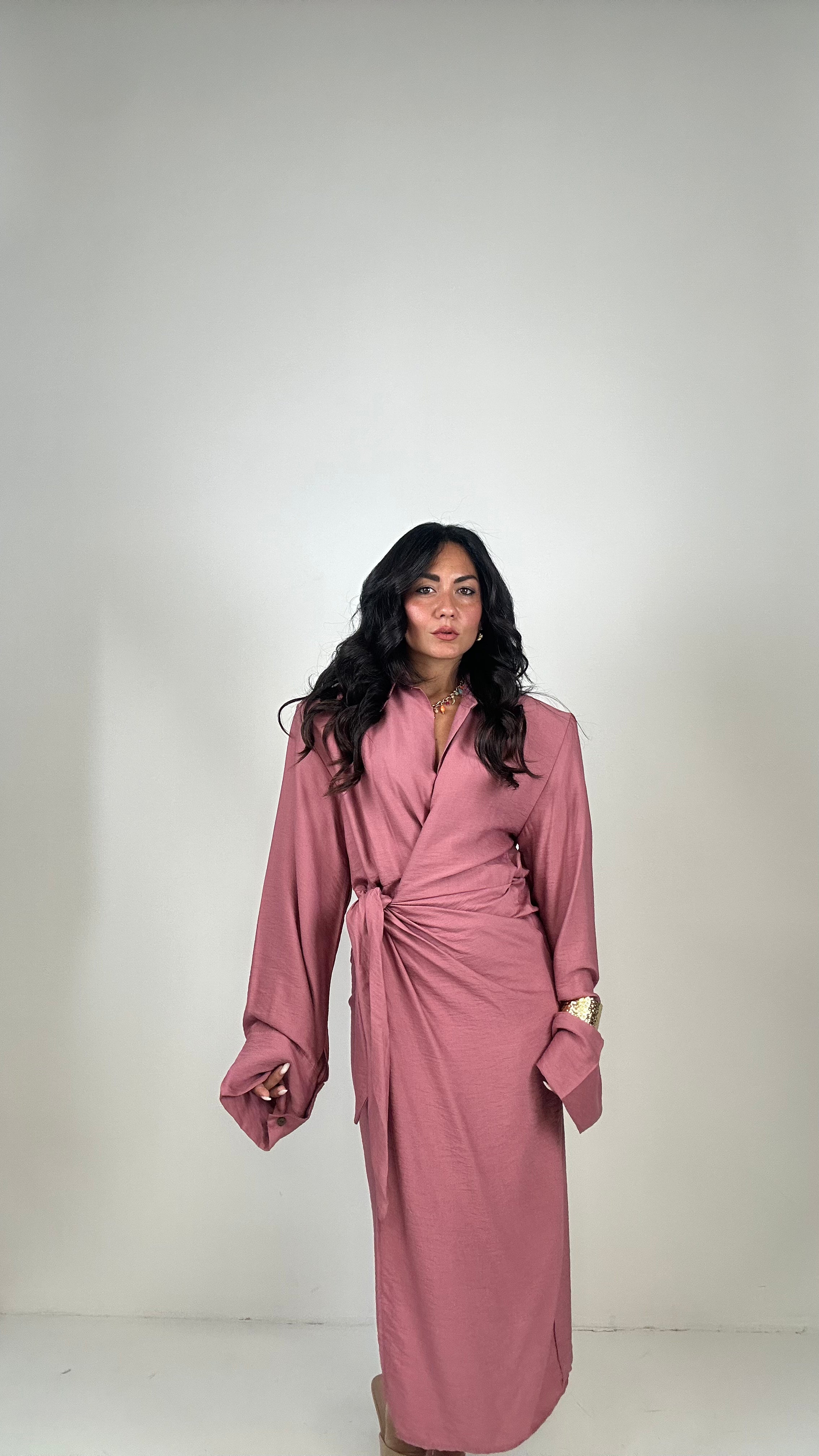 Vestito PORTAFOGLIO MIDI SPALLINA - ROSA