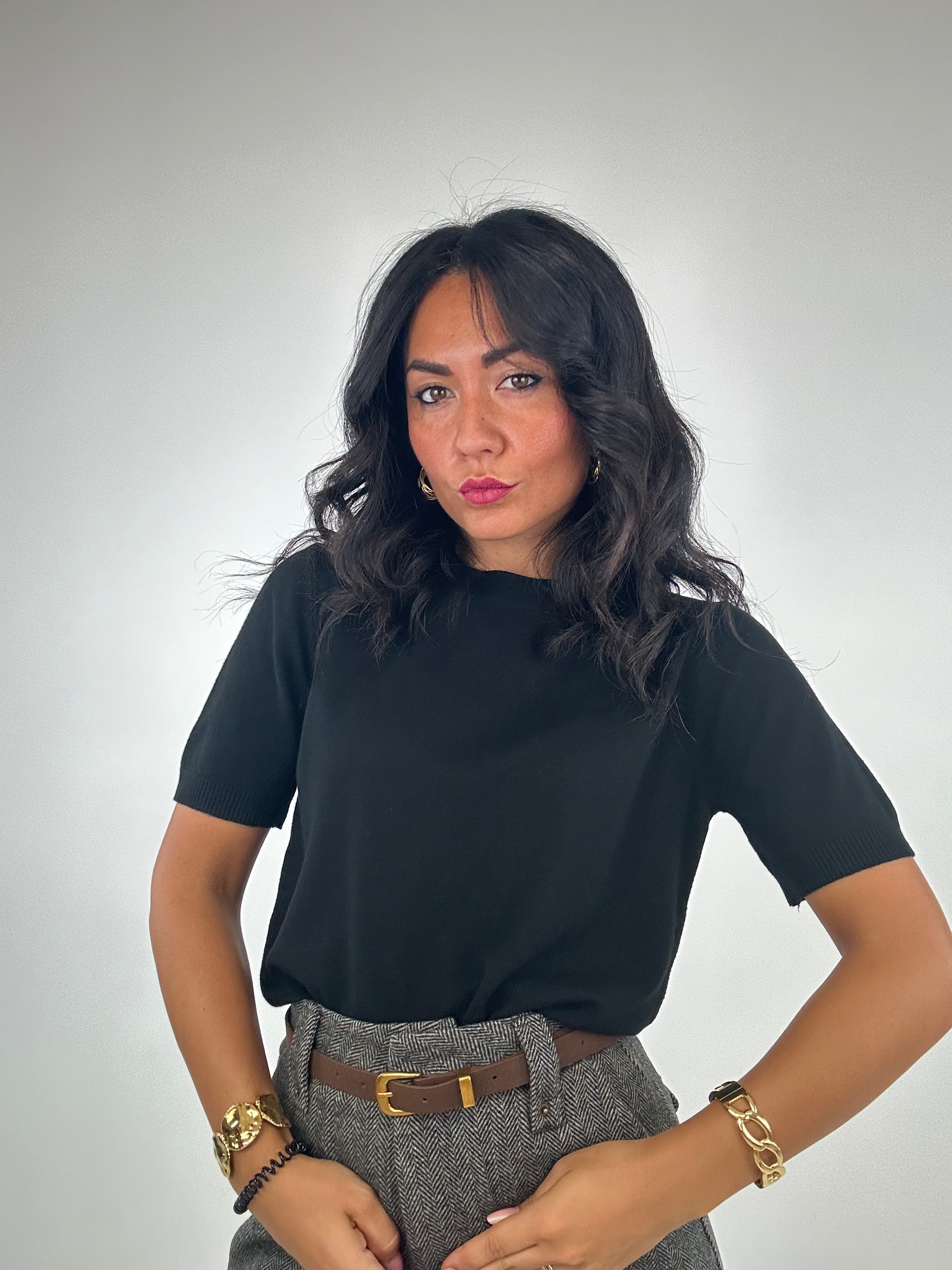 Maglia IN FILO MEZZA MANICA - NERO