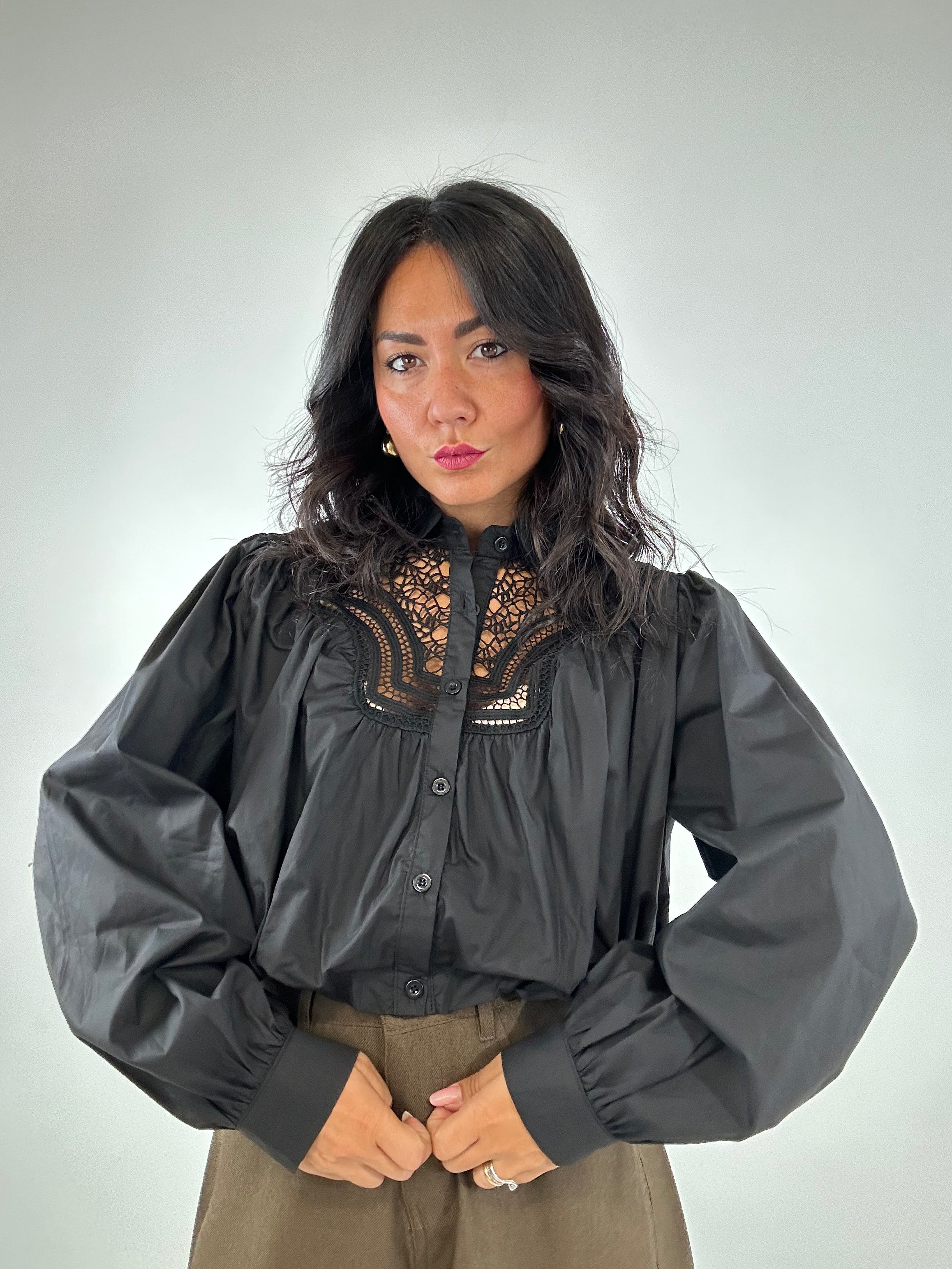 Camicia CROP RICAMO - NERO