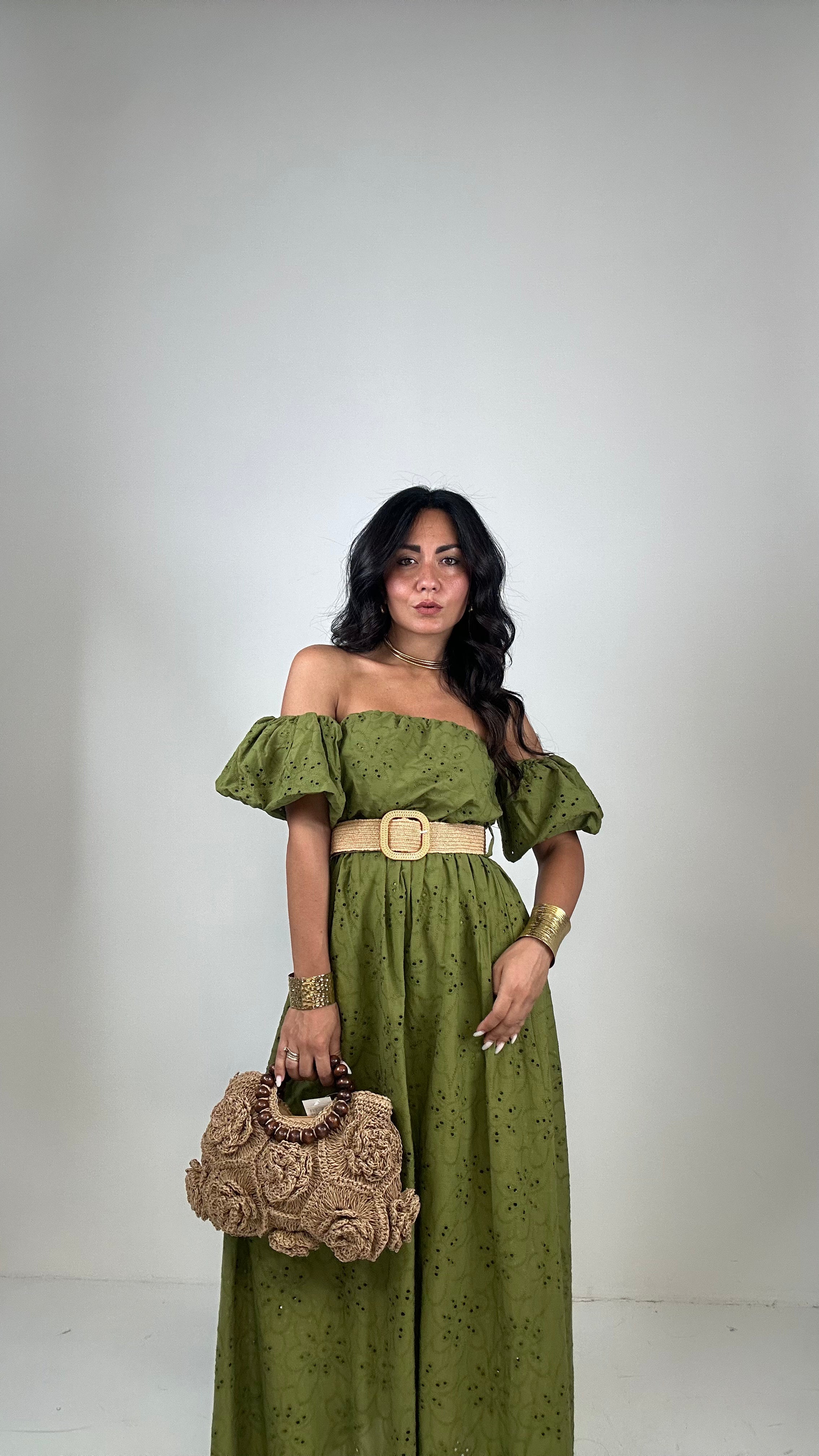 Vestito SANGALLO CON CINTURA - VERDE