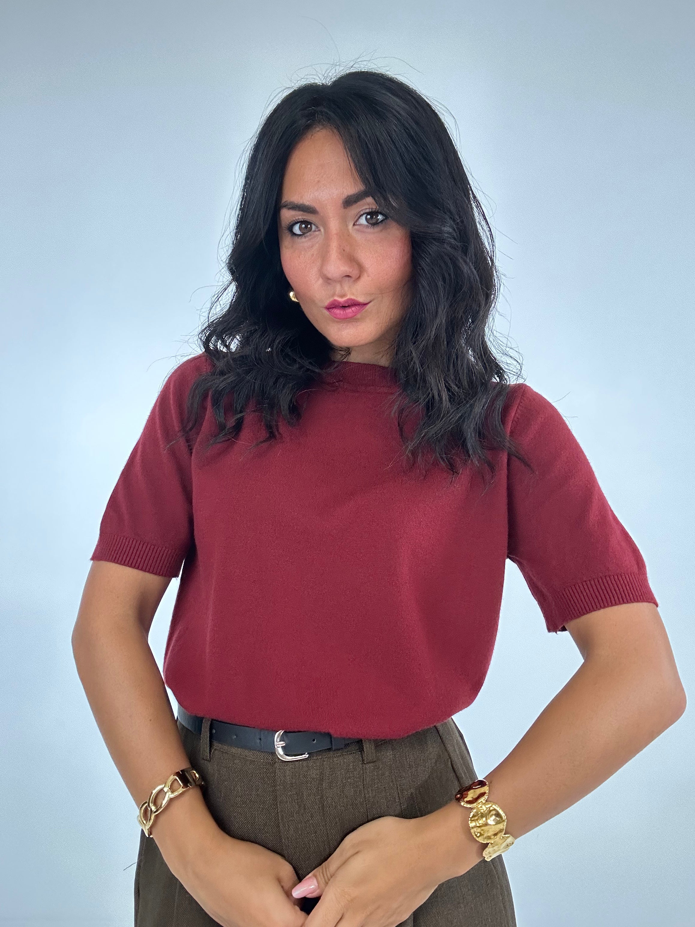 Maglia IN FILO MEZZA MANICA - BORDEAUX