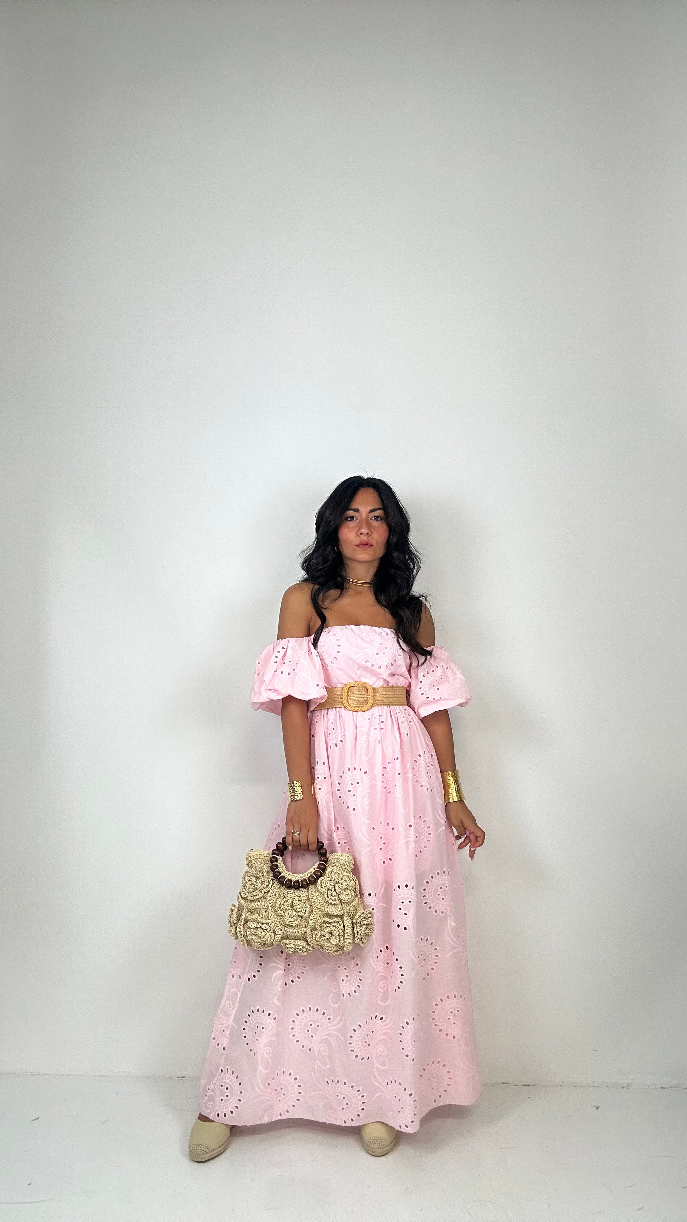 Vestito SANGALLO CON CINTURA - ROSA