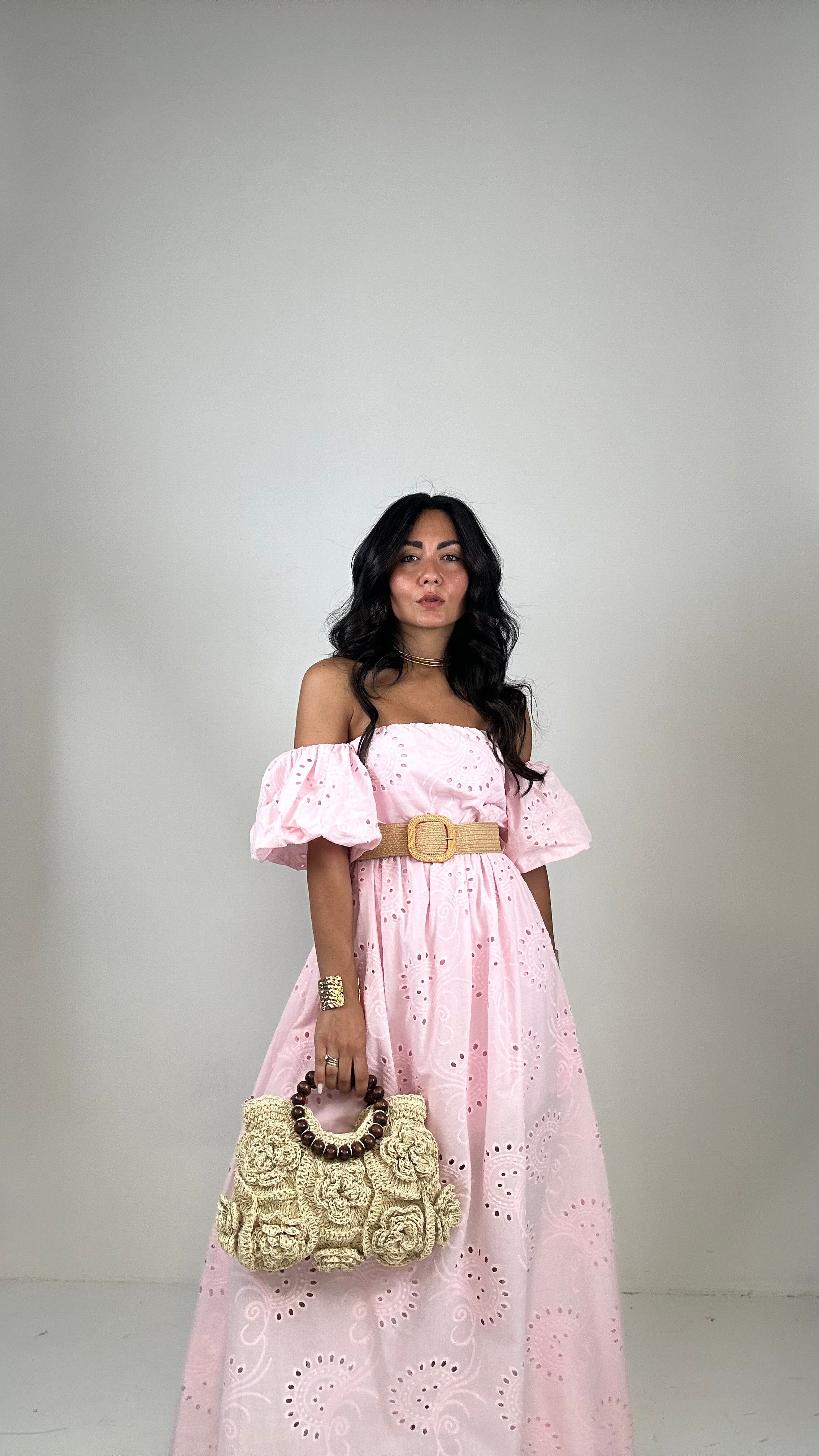 Vestito SANGALLO CON CINTURA - ROSA