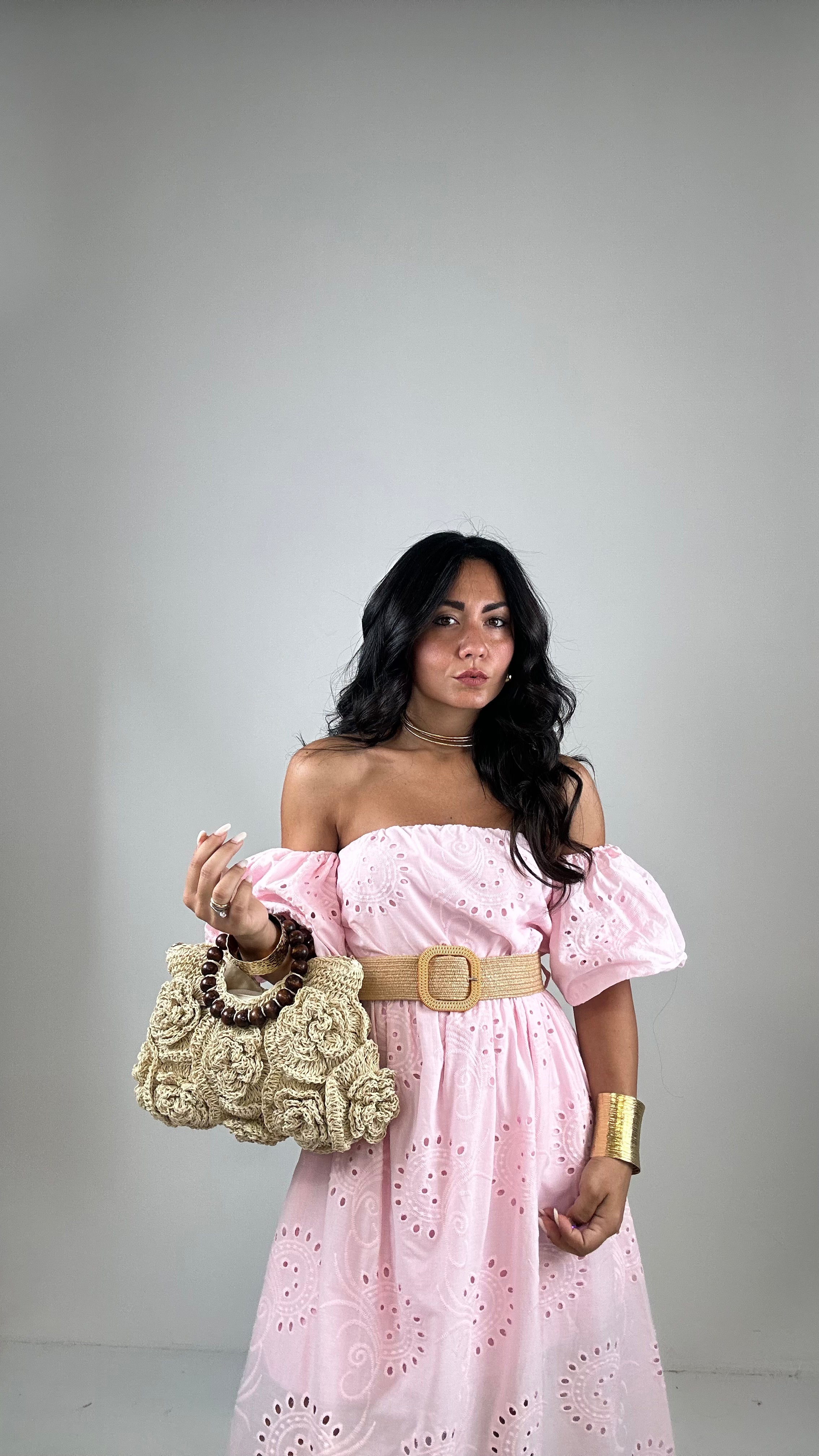 Vestito SANGALLO CON CINTURA - ROSA