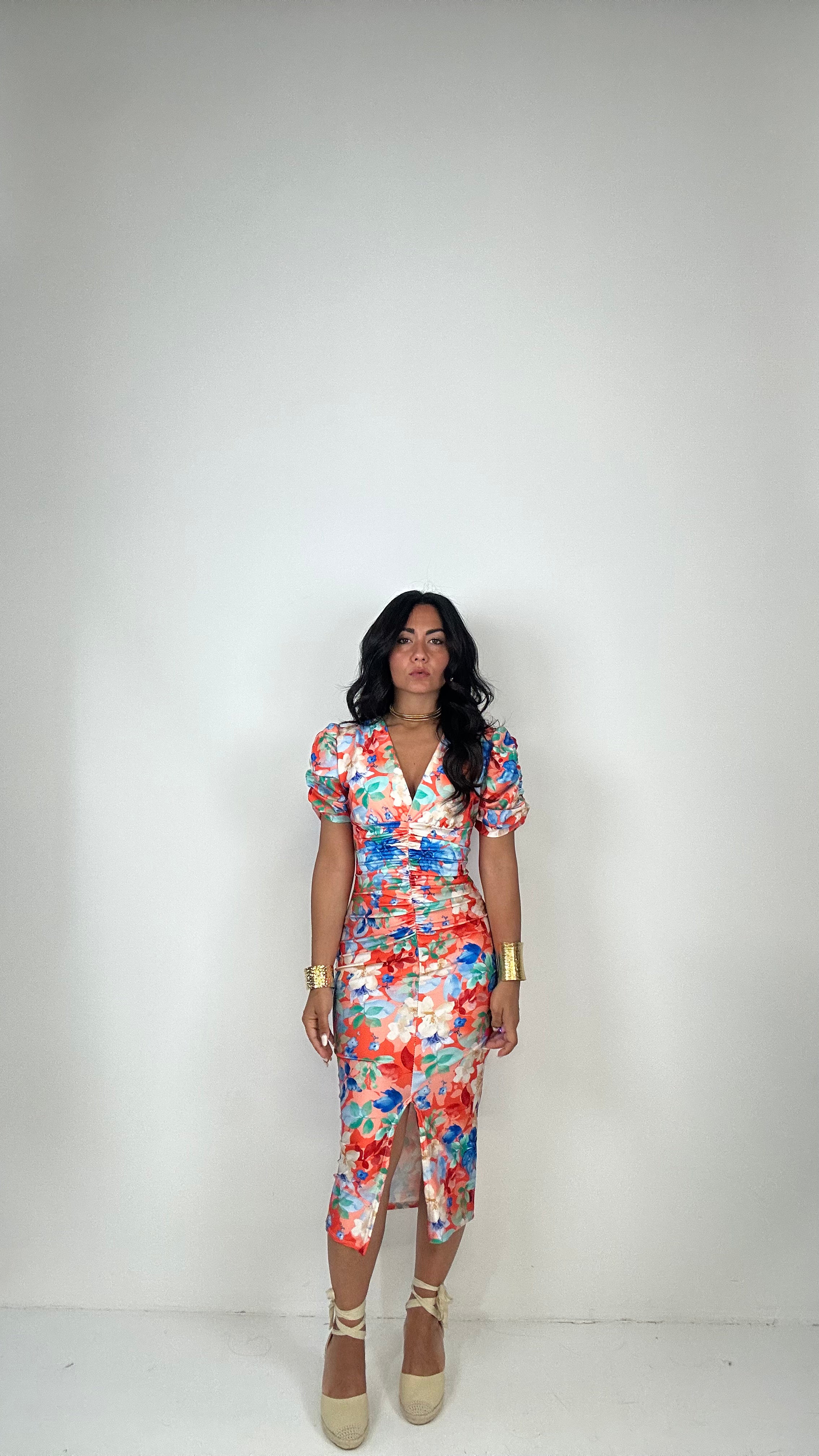 Vestito DRAPPEGGIATO A FIORI - ARANCIO