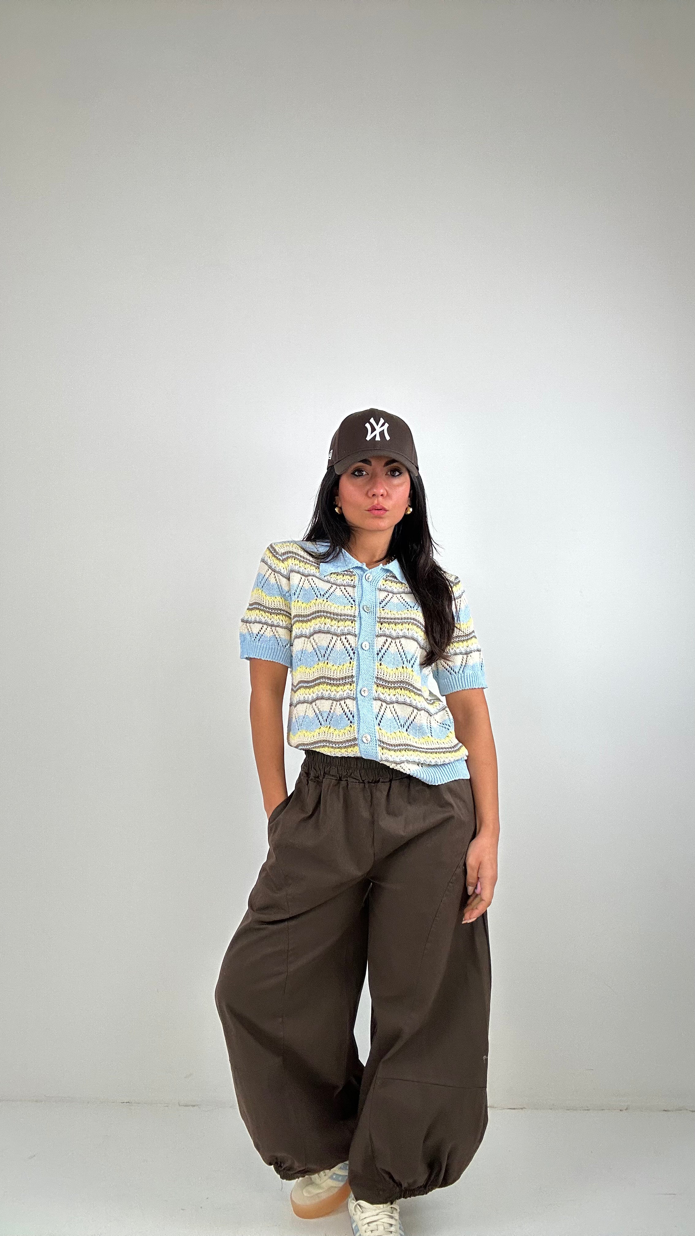 Polo TRAFORATA A RIGHE - CELESTE