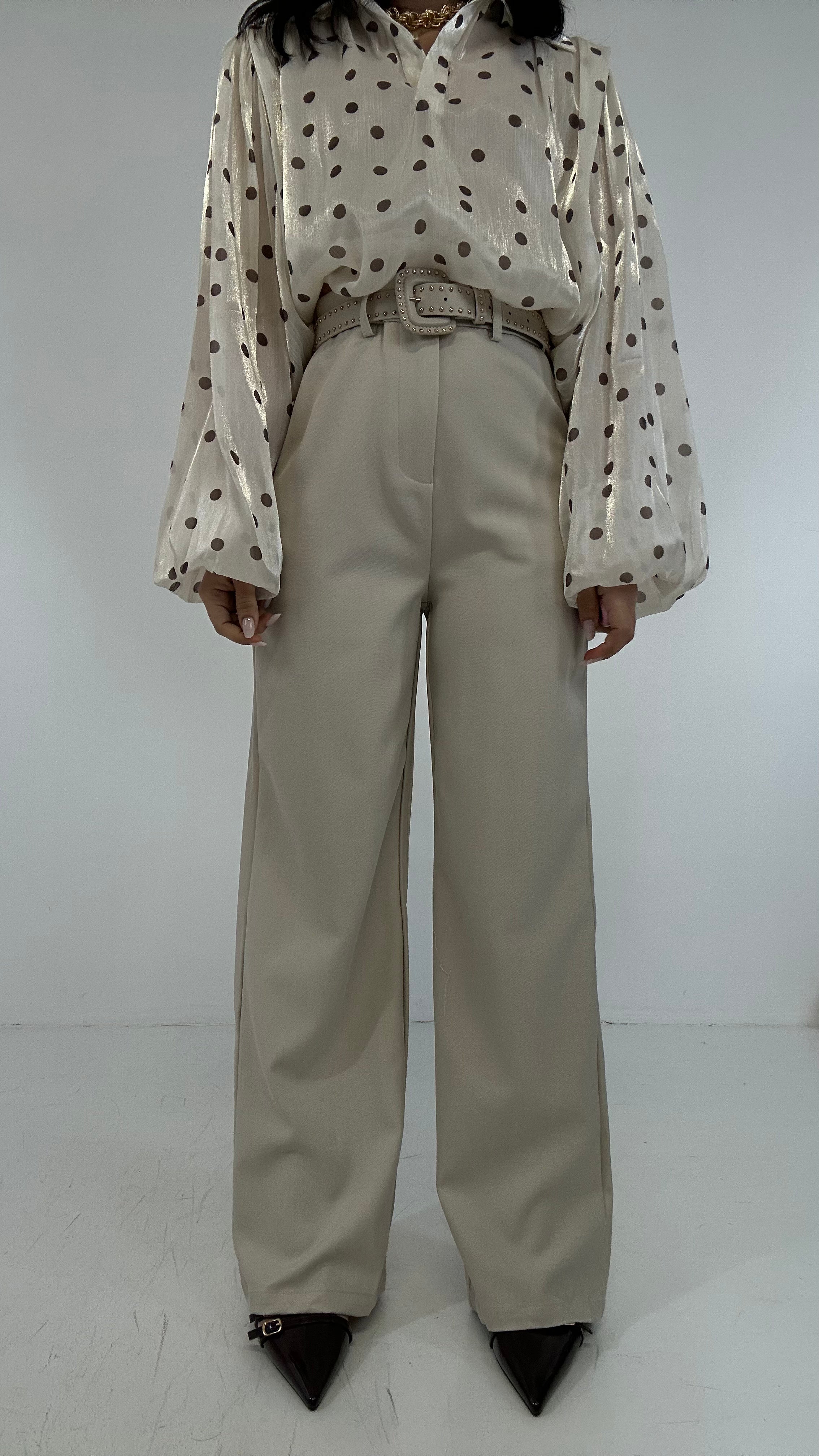 Pantalone PALAZZO CON CINTURA - BEIGE