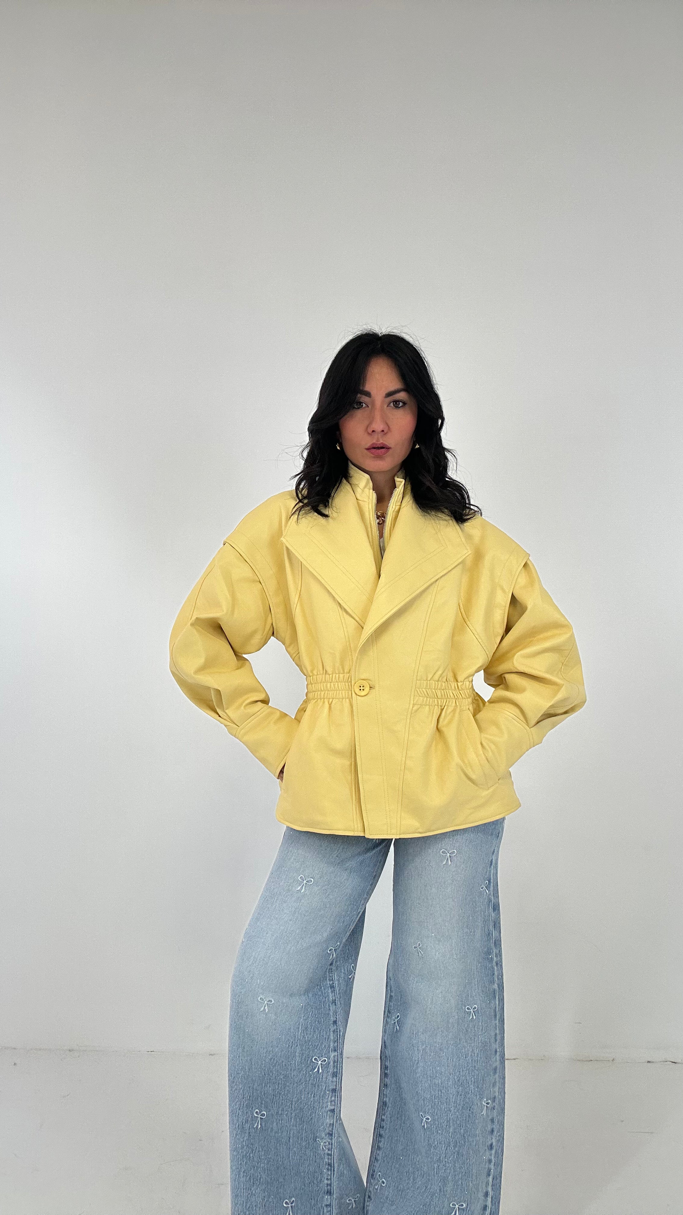 Giubbino ARRICCIATO IN ECOPELLE - GIALLO