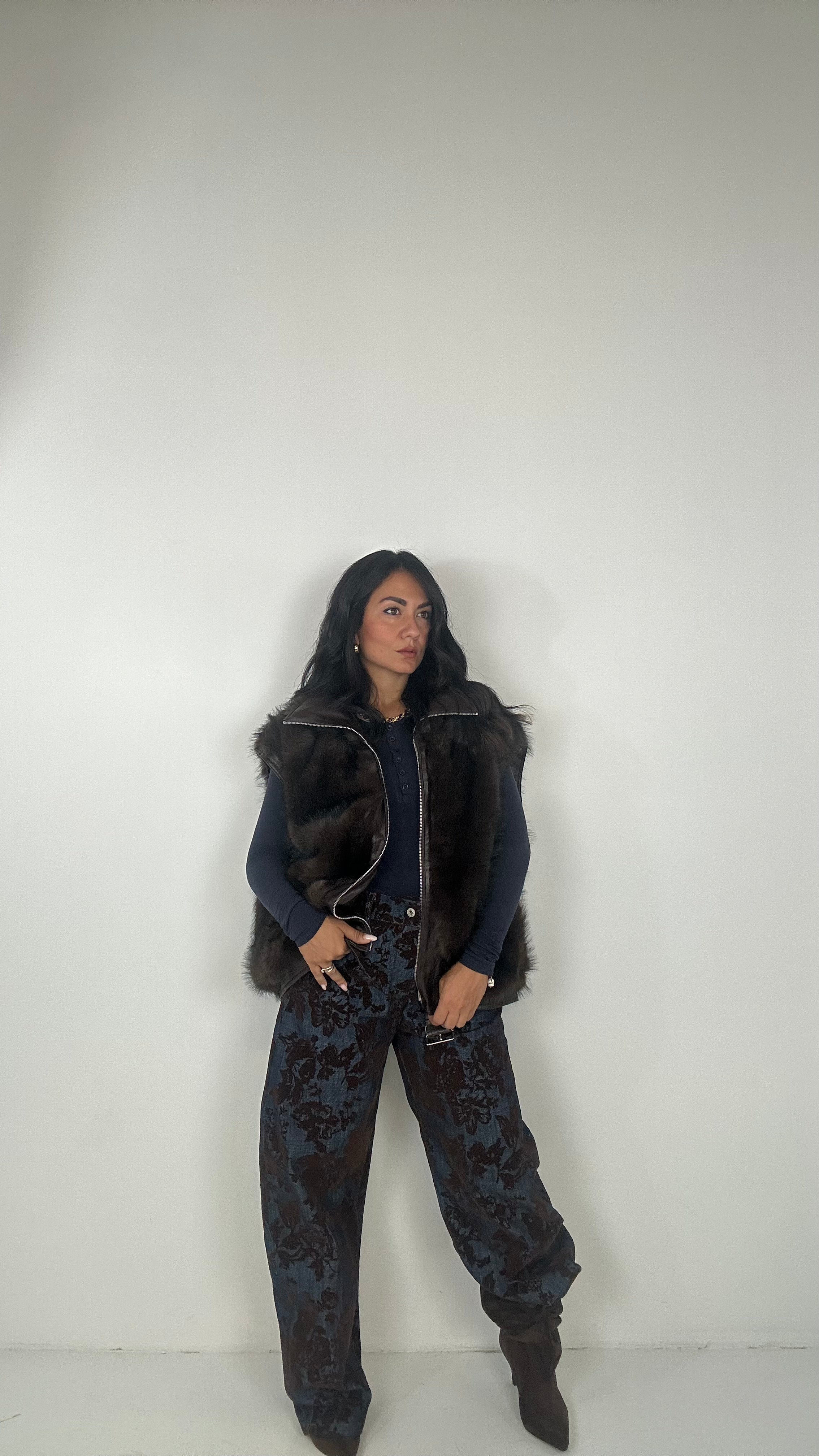 Smanicato DOUBLE ECOPELLICCIA ED ECOPELLE - MARRONE