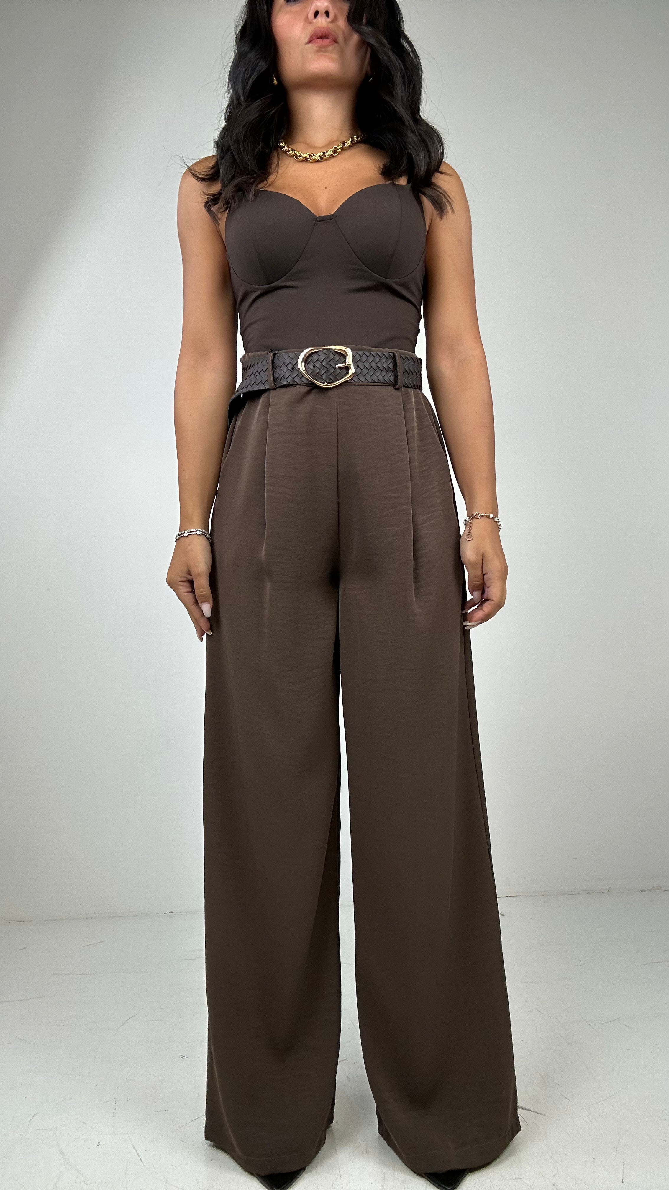 Pantalone PALAZZO CINTURA - MARRONE