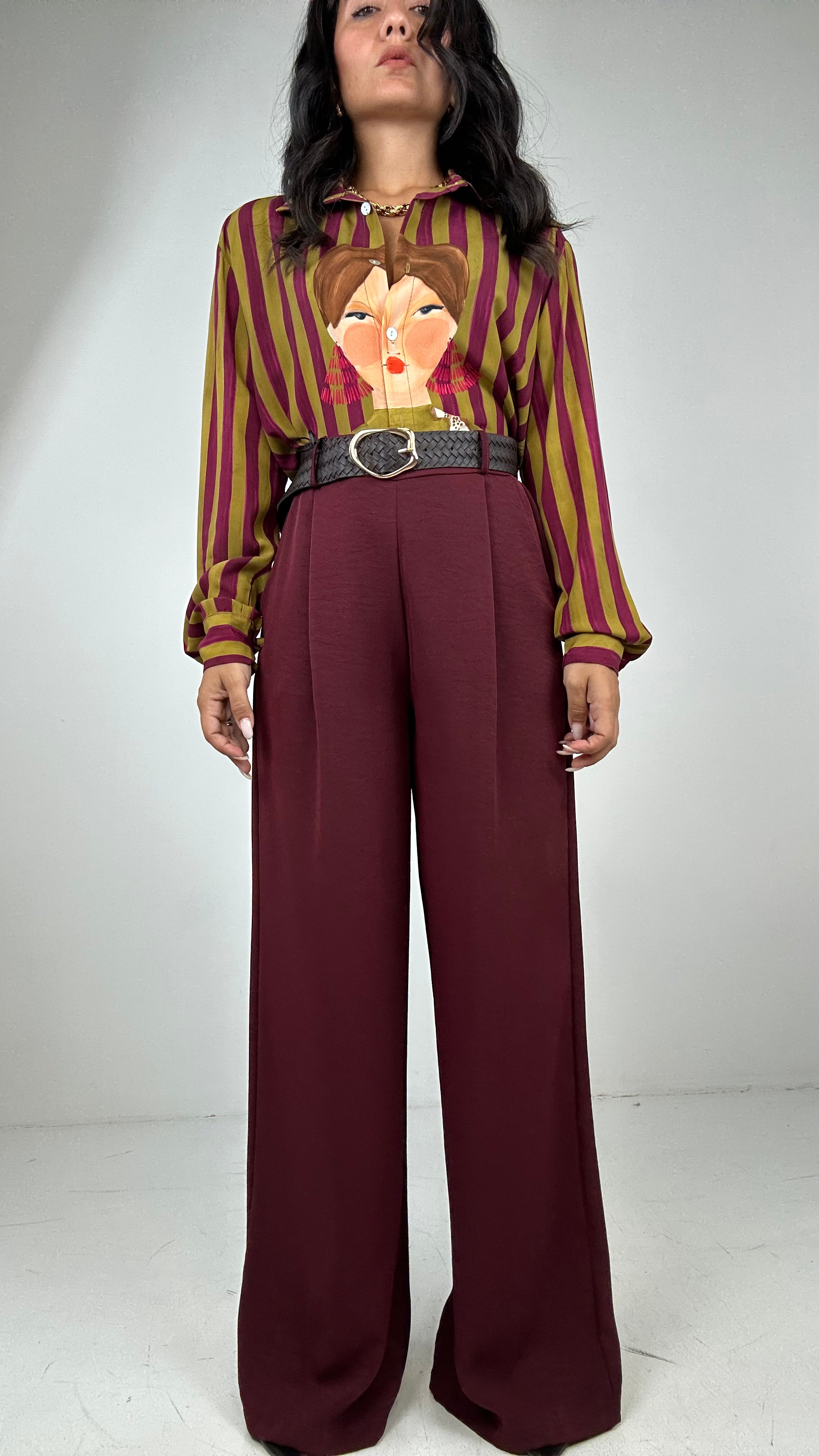 Pantalone PALAZZO CINTURA - BORDEAUX