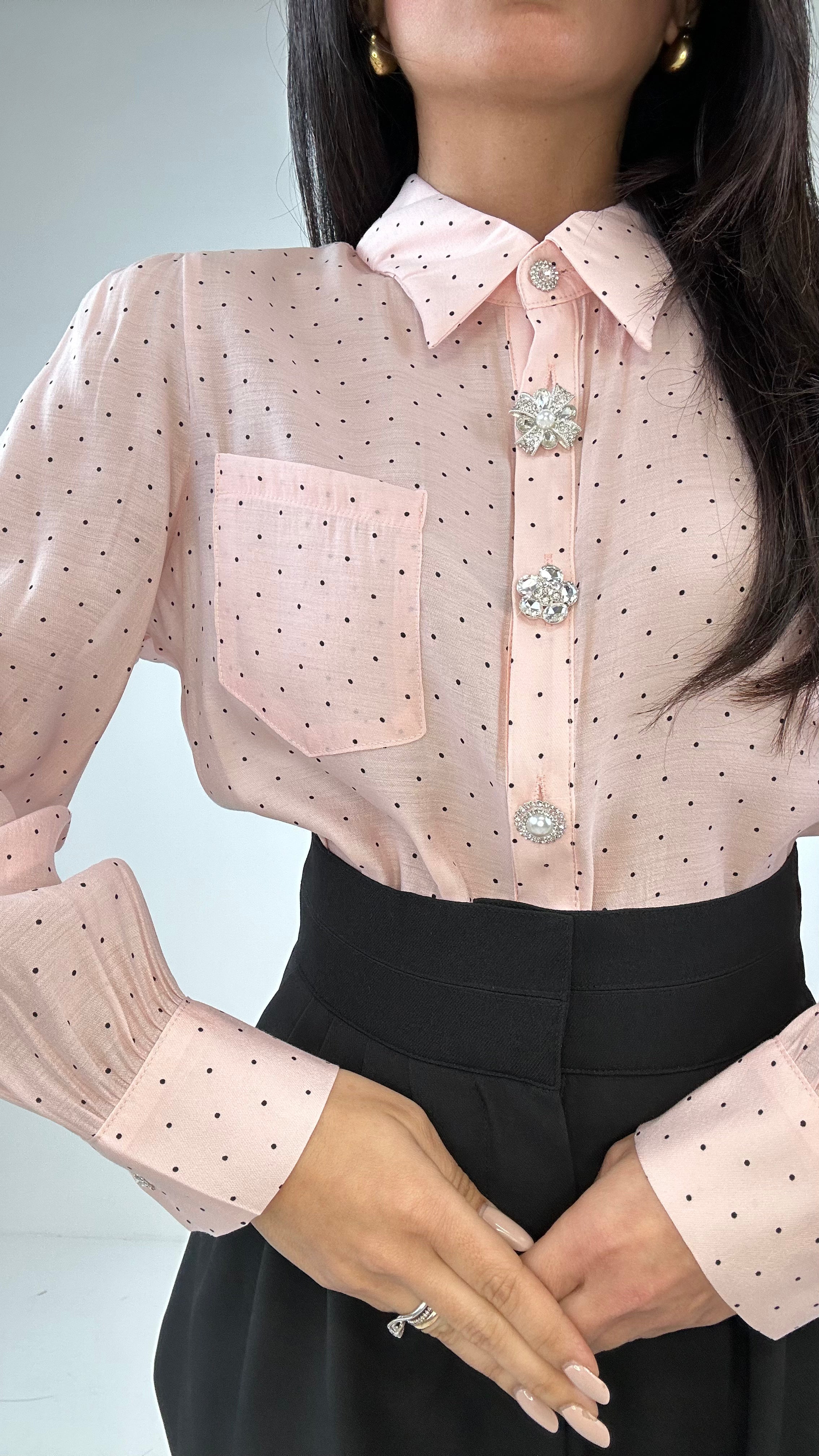 Camicia POIS BOTTONE PERLATO - ROSA