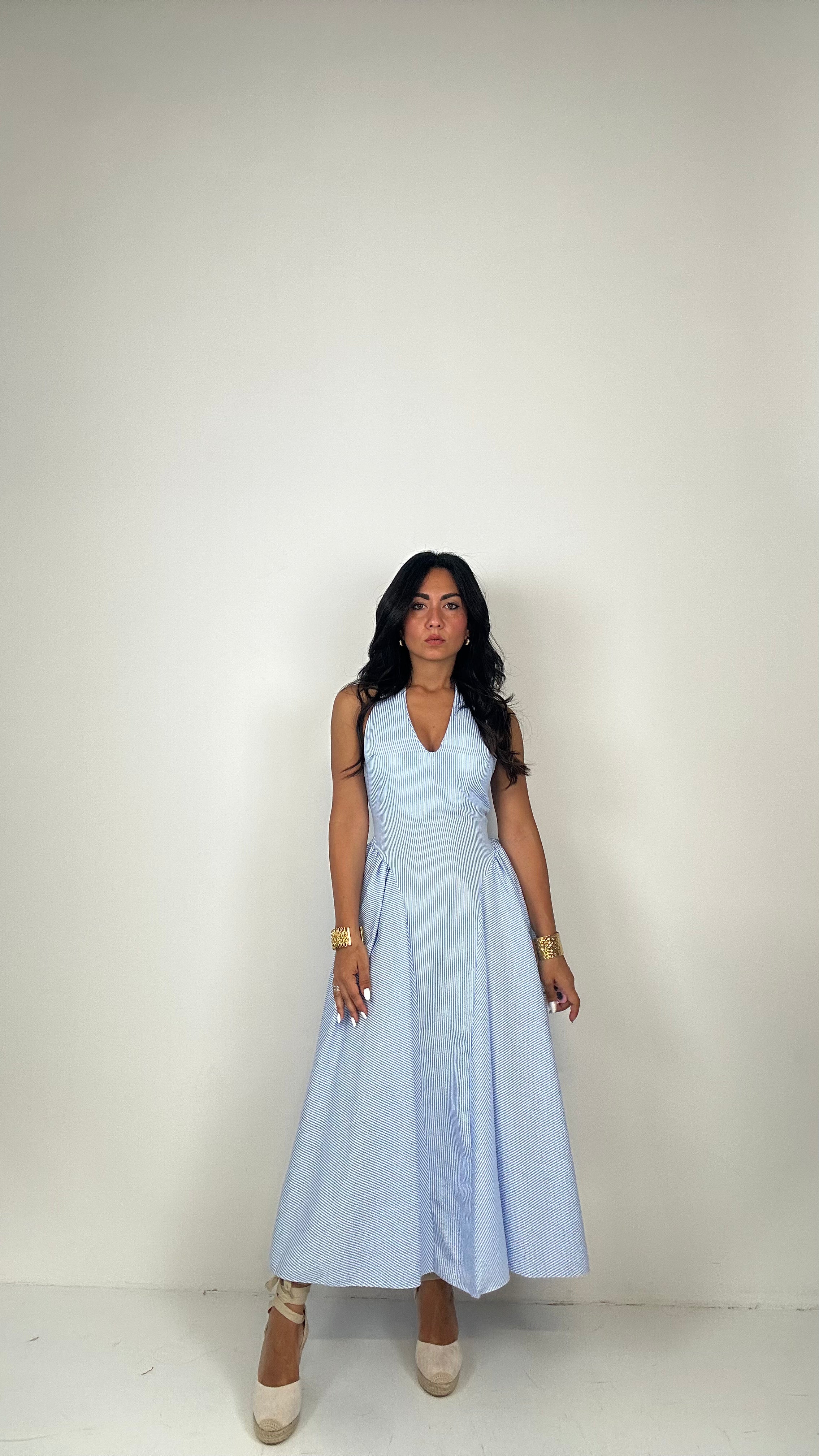 Vestito RUOTA RIGATO - CELESTE