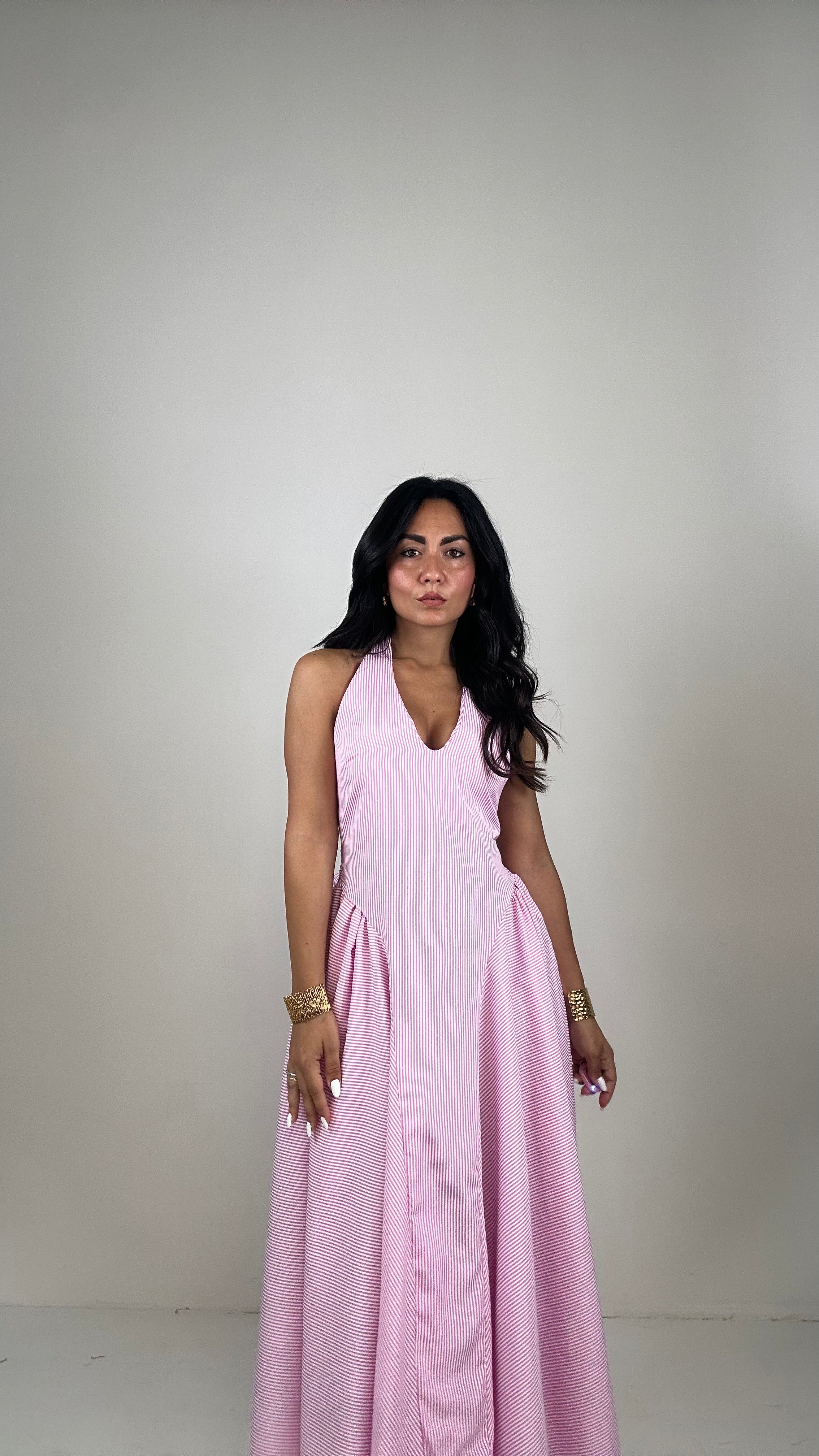 Vestito RUOTA RIGATO - ROSA