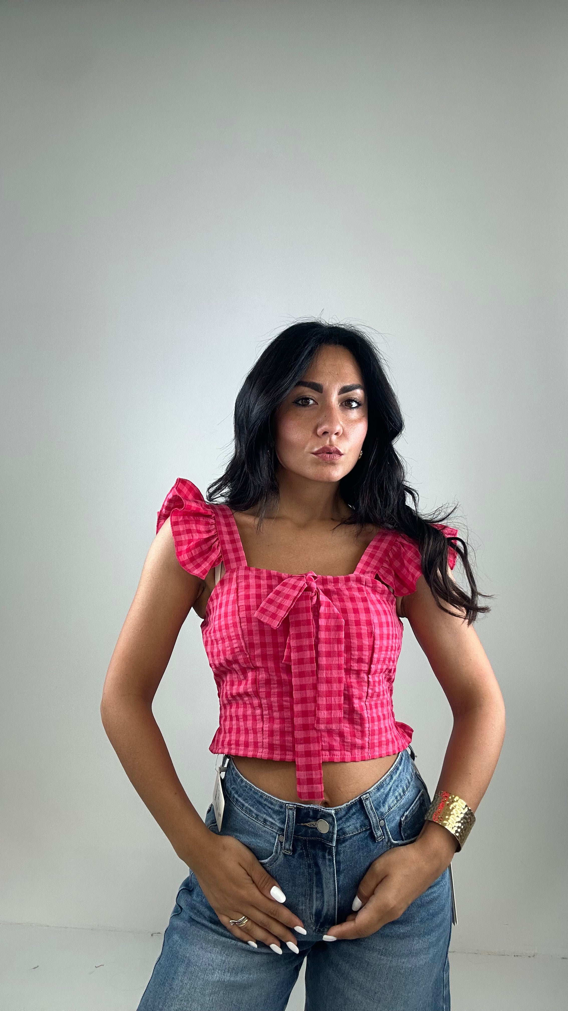 Top CON COPPA QUADRETTI - FUCSIA