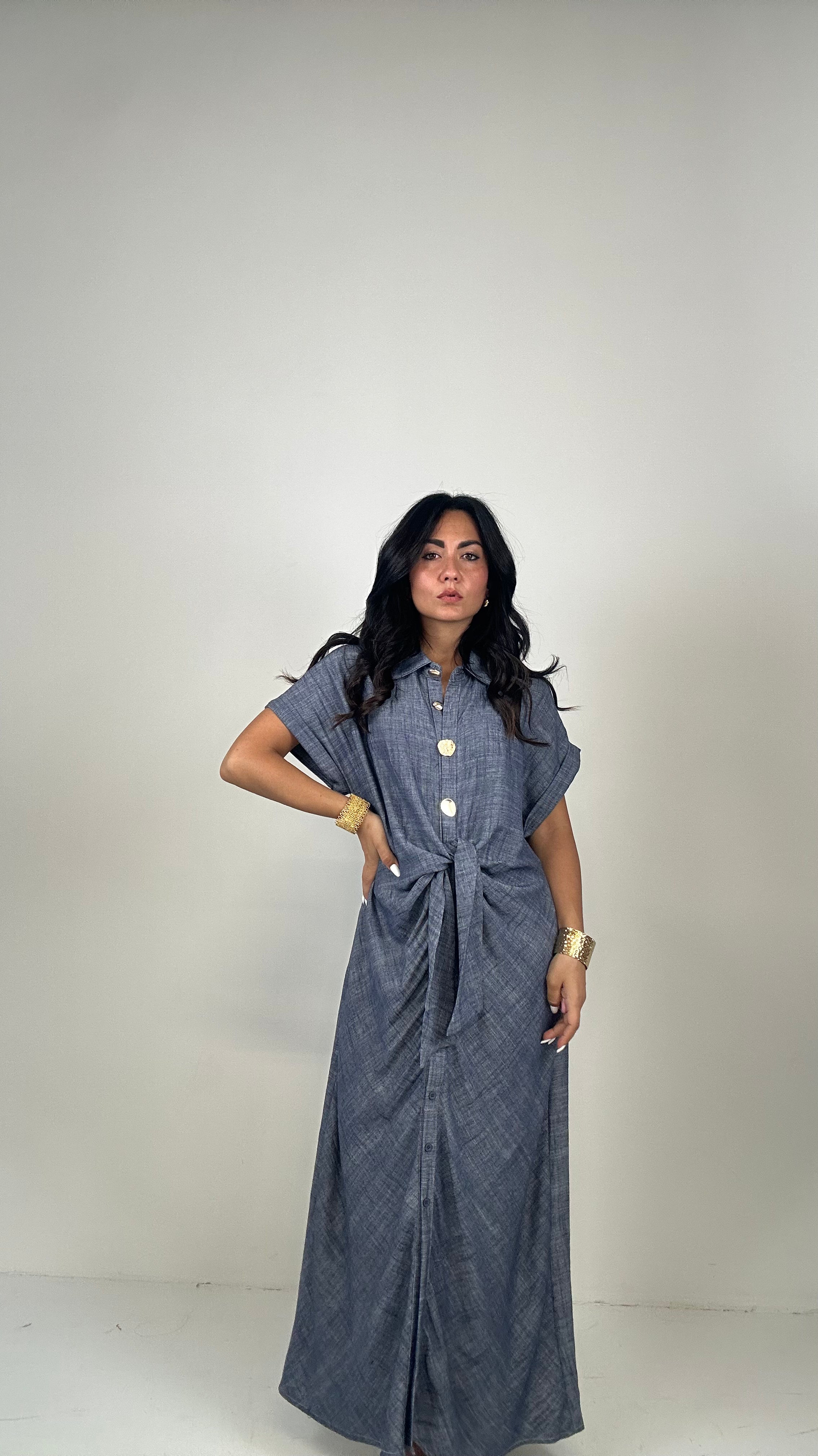 Vestito MIDI BOTTONI ORO - JEANS