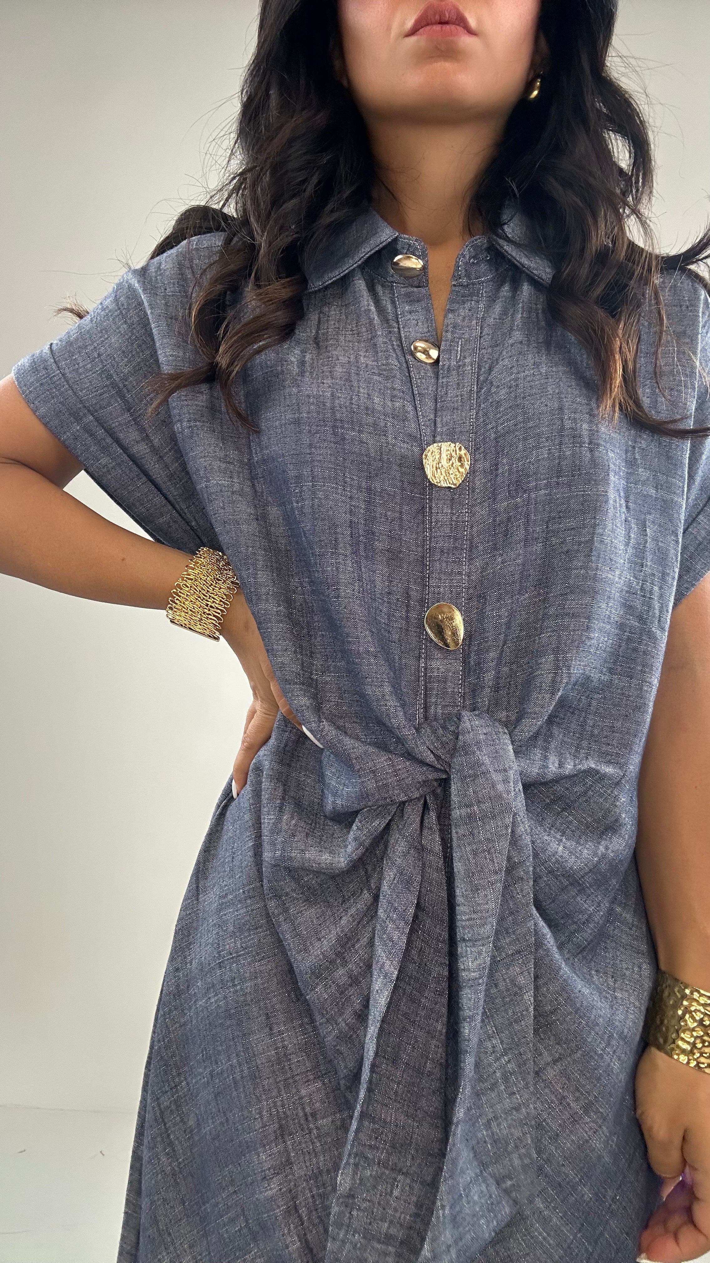 Vestito MIDI BOTTONI ORO - JEANS