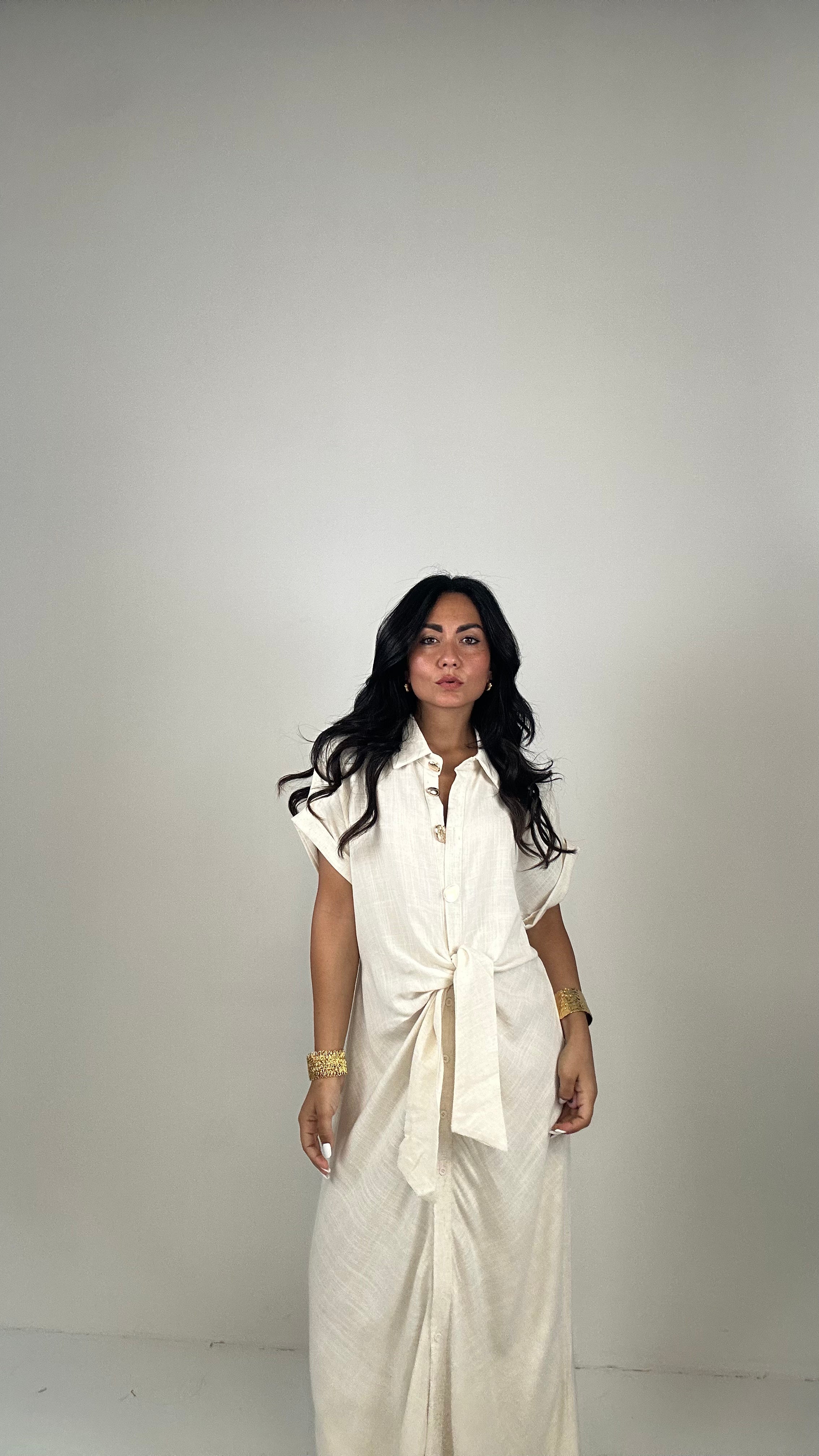 Vestito MIDI BOTTONI ORO - BEIGE