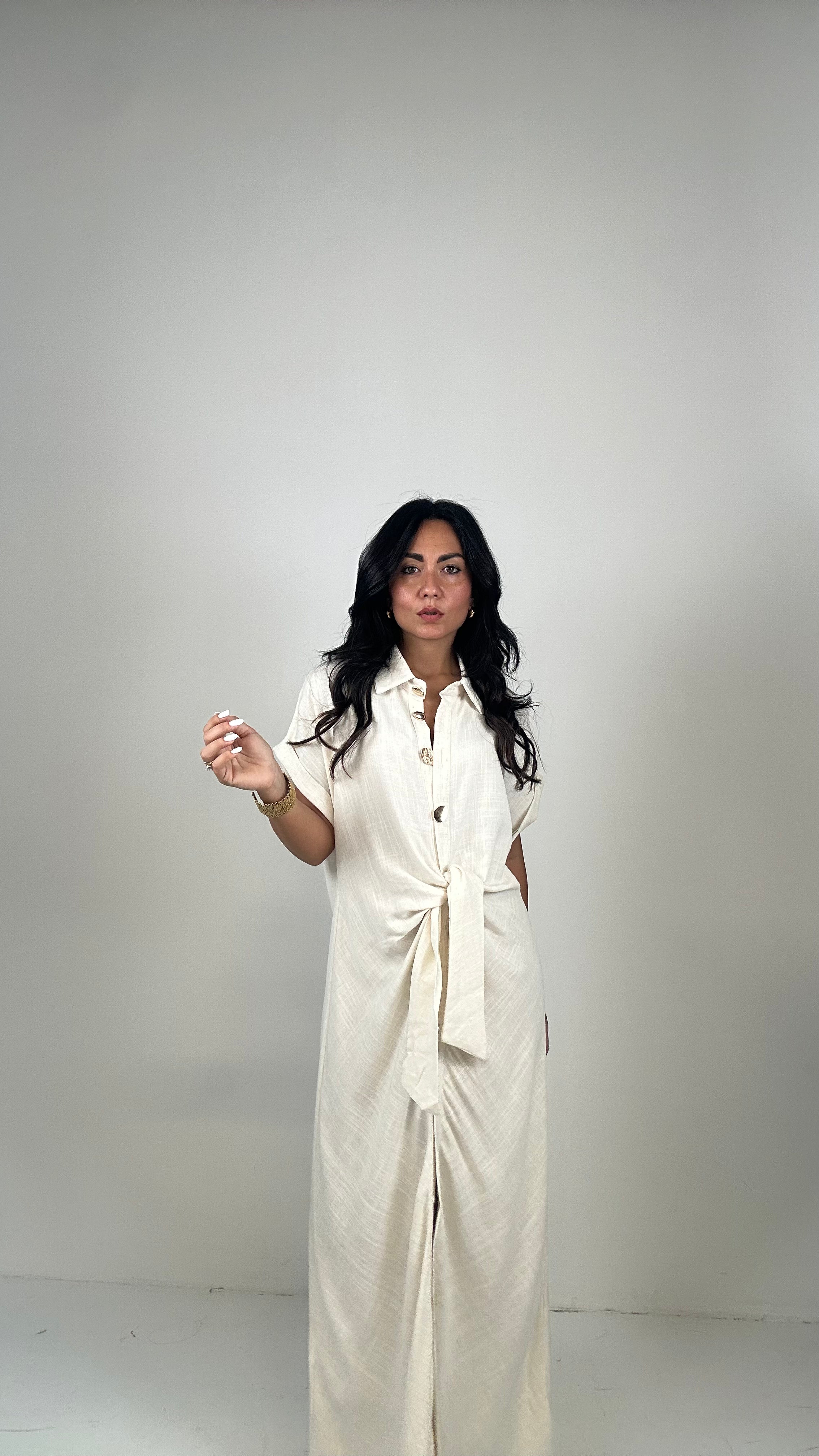 Vestito MIDI BOTTONI ORO - BEIGE