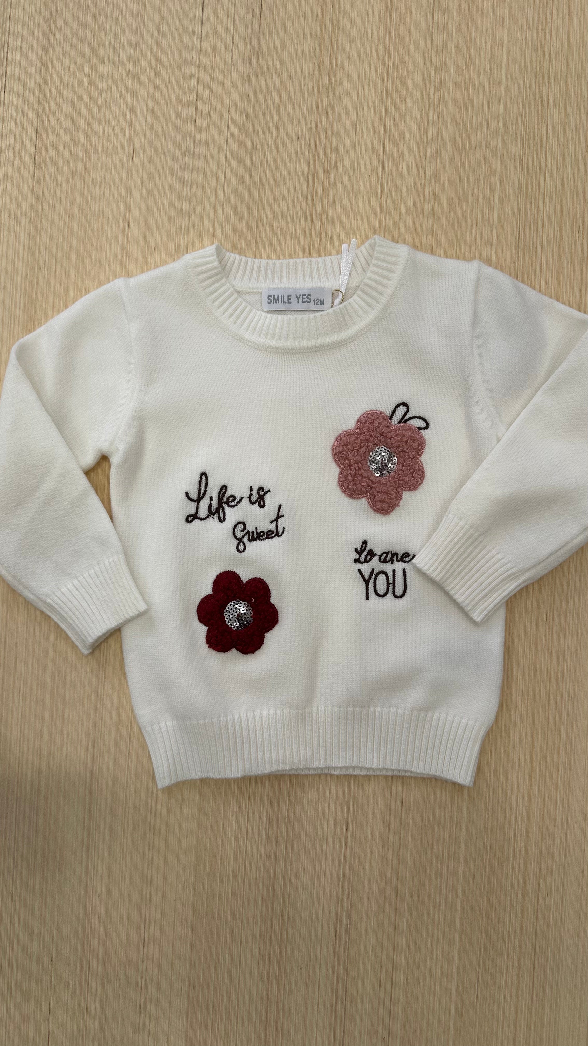 Pull FOIRI LIFE IS 12-36M - BIANCO