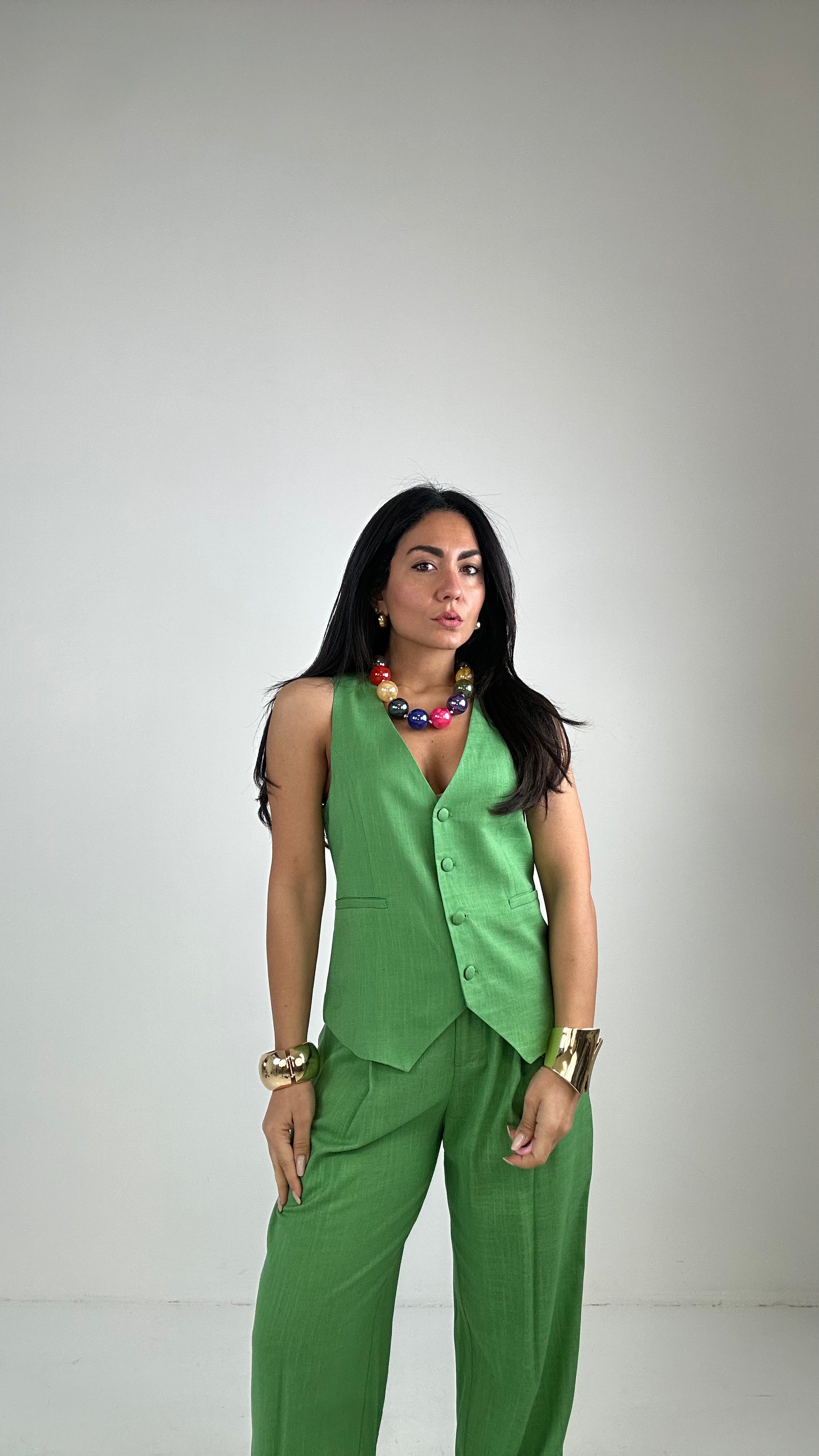 Completo LINO GILET - VERDE