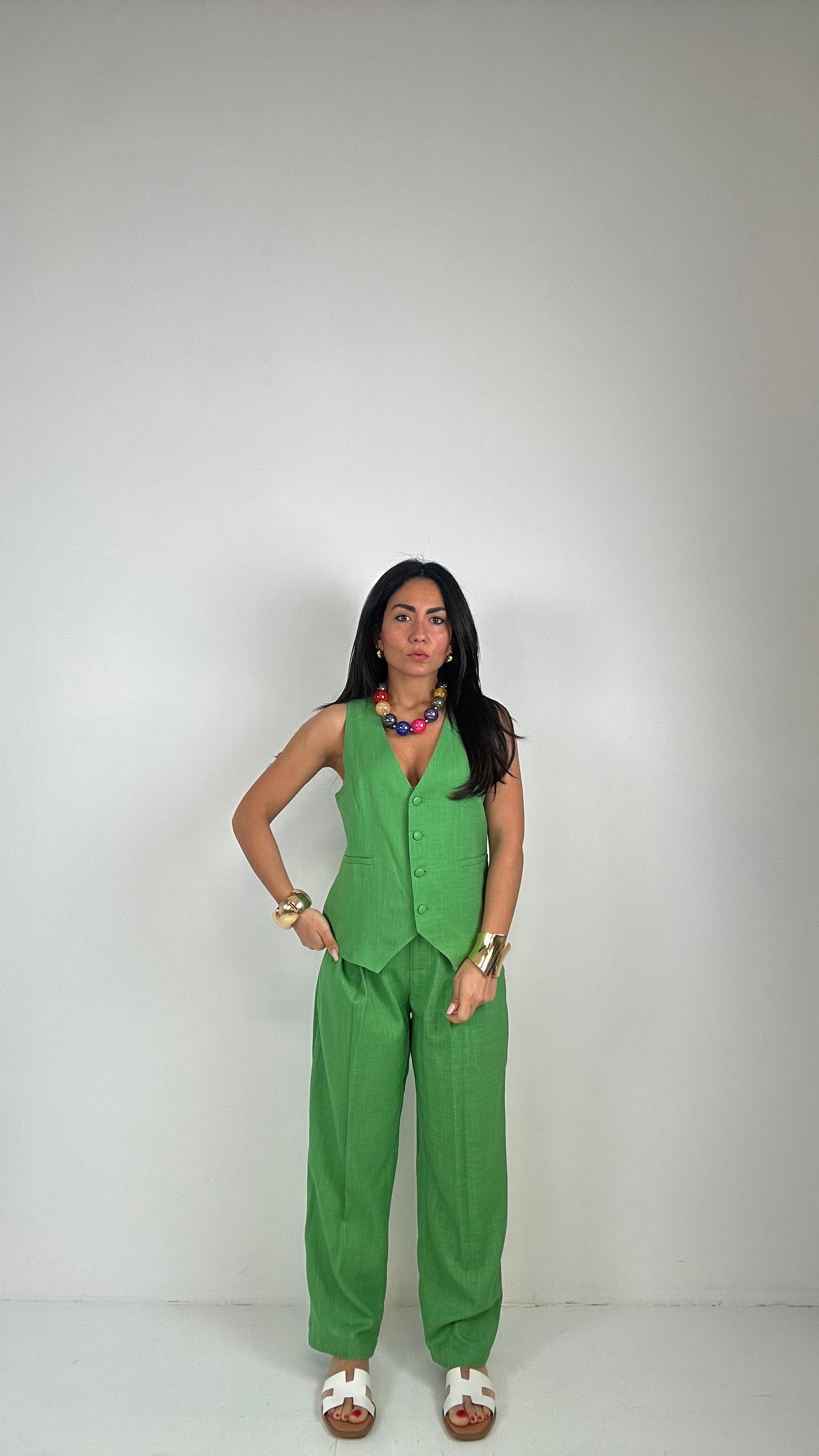 Completo LINO GILET - VERDE
