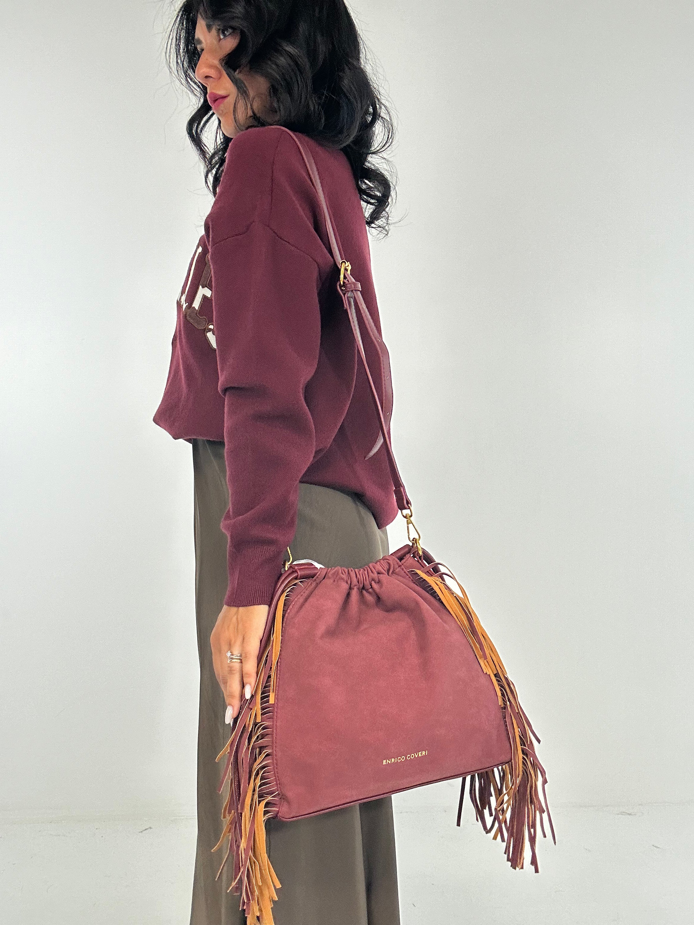 Borsa COVERI FRANGE LATERALI - BORDEAUX