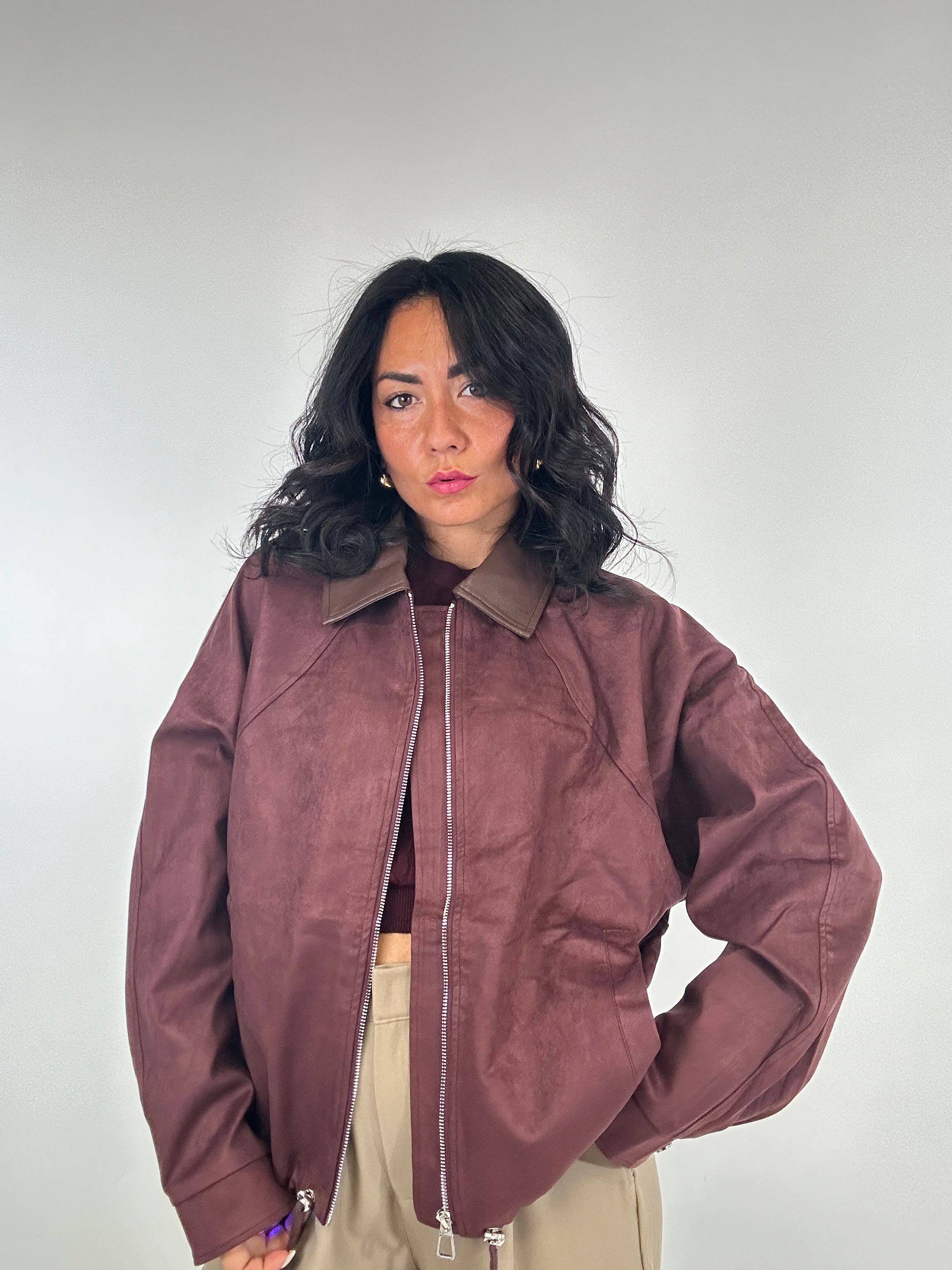 Bomber COLLETTO IN CAMOSCIO - BORDEAUX