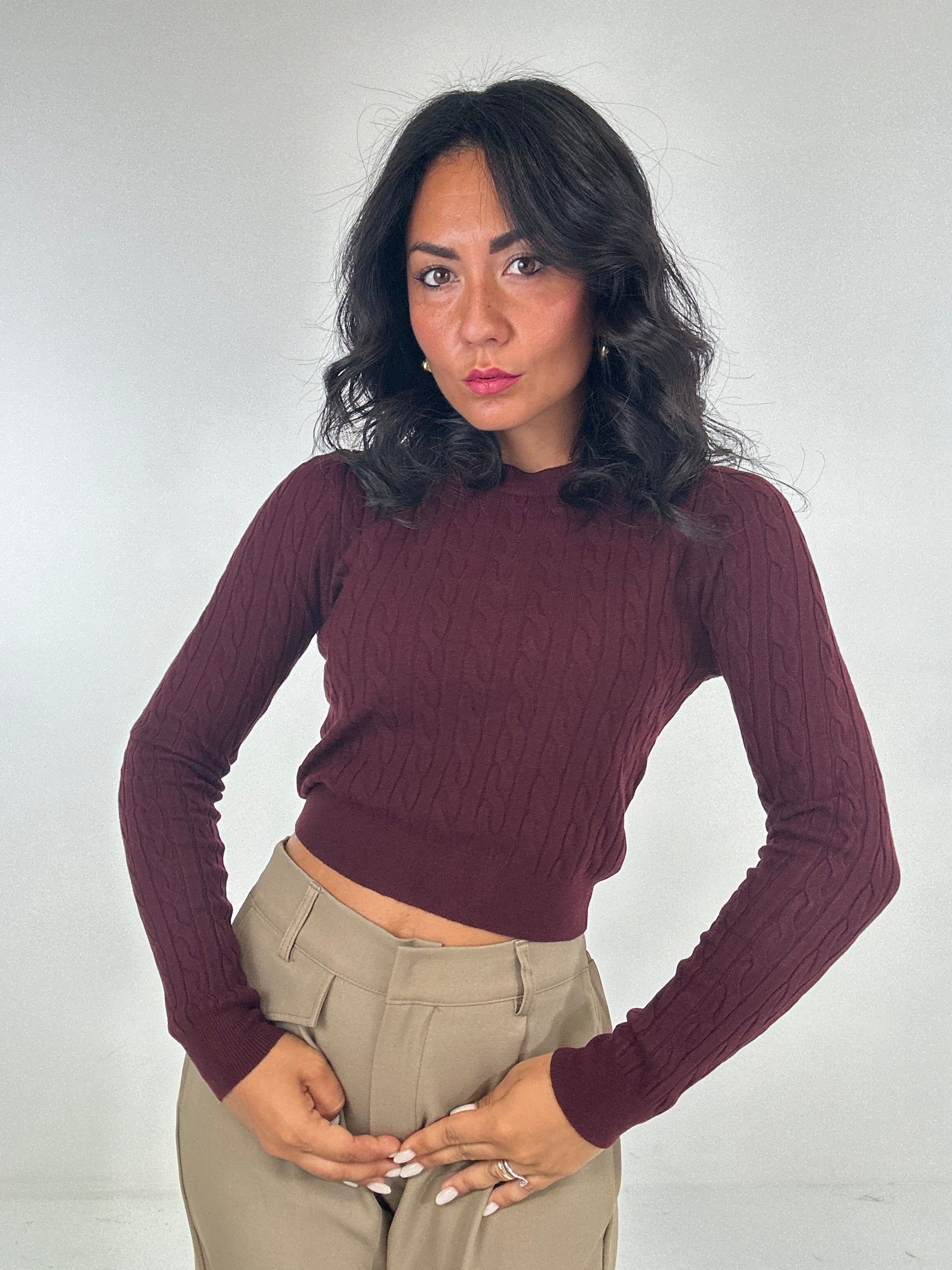 Pull CROP TRECCE - BORDEAUX