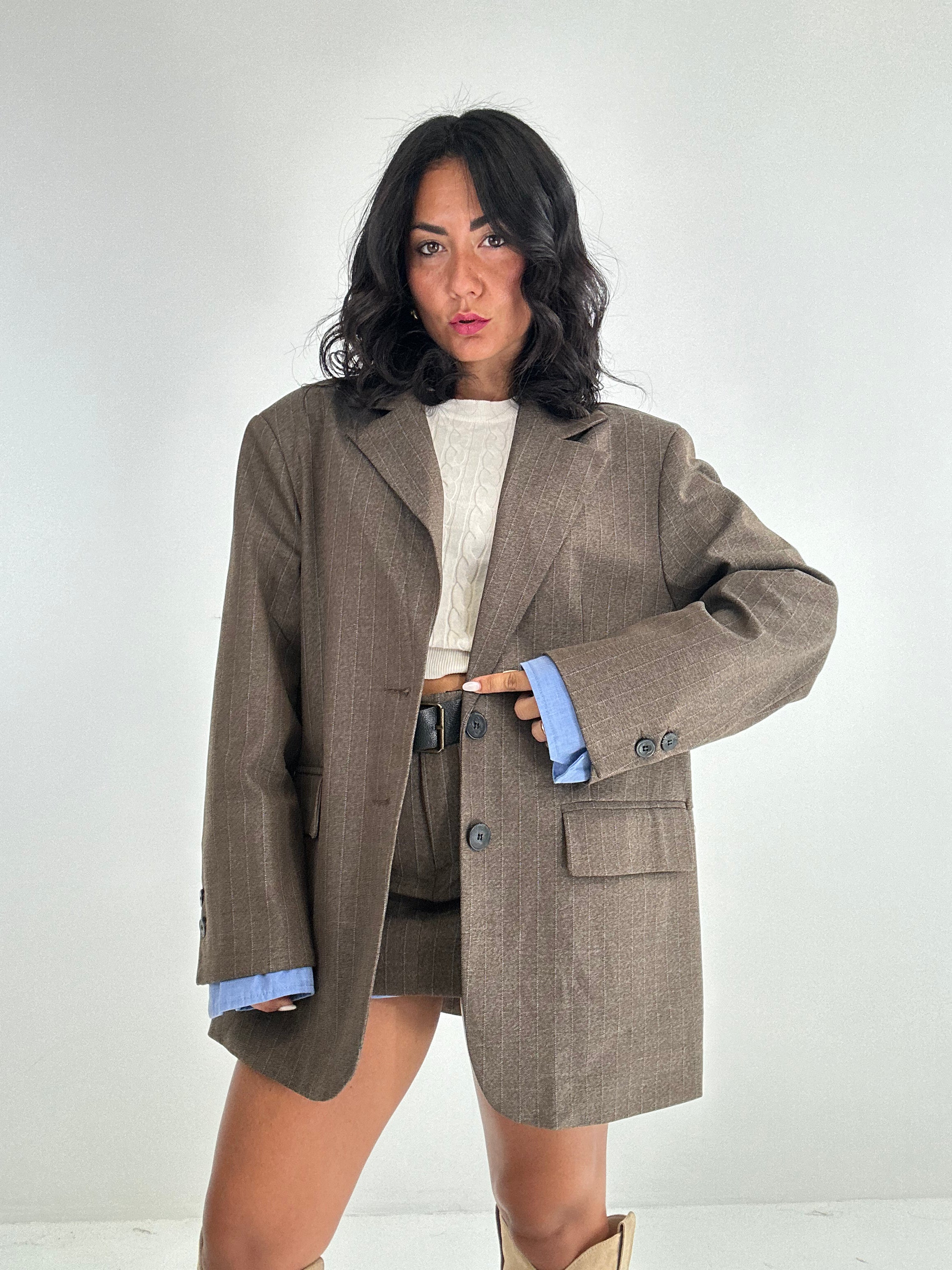Blazer OVER LUMINA RIGATO - MARRONE