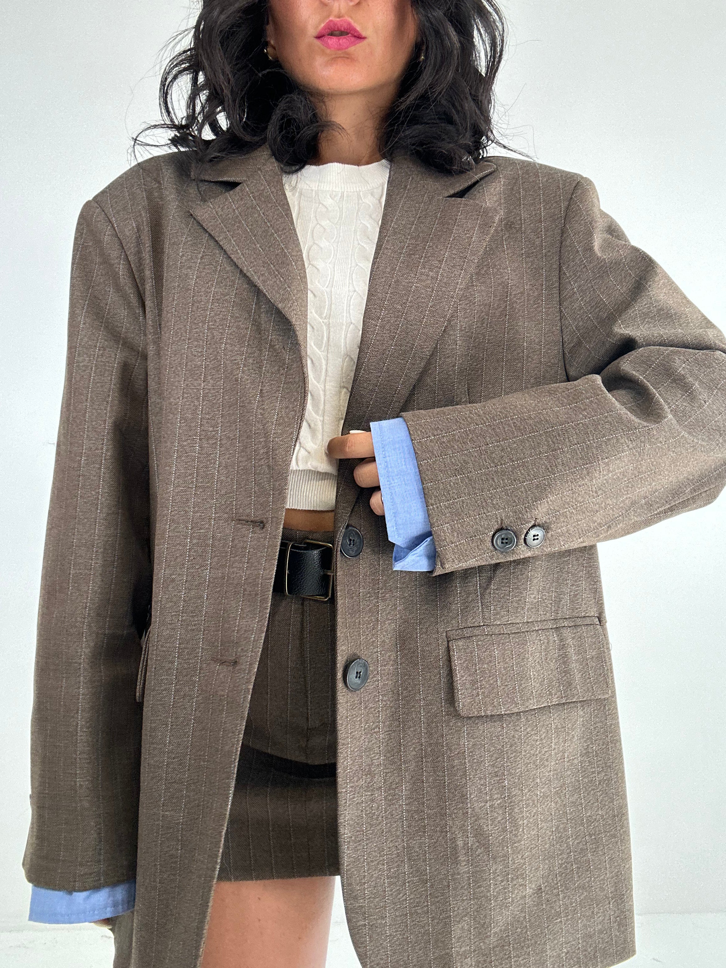 Blazer OVER LUMINA RIGATO - MARRONE
