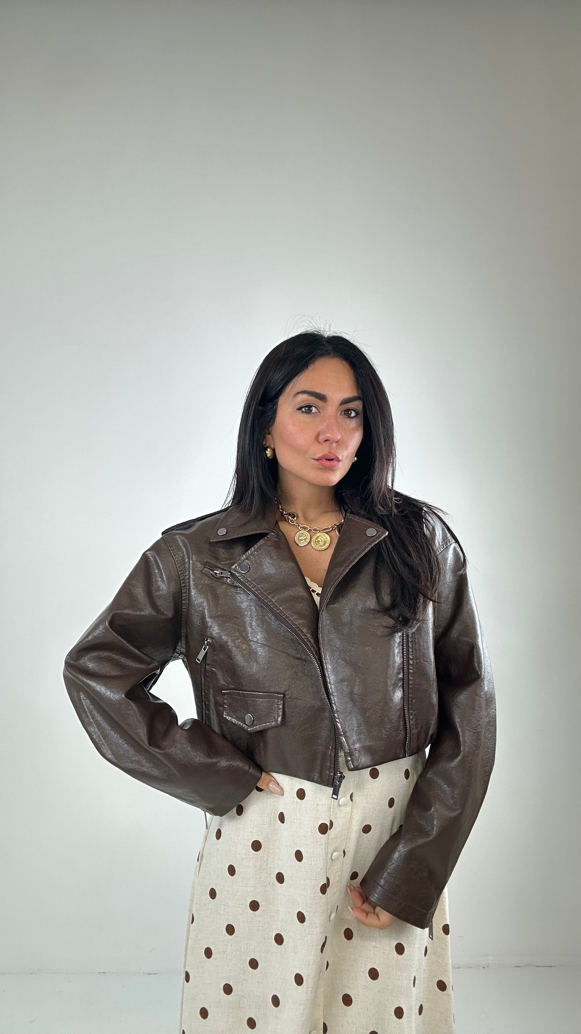 Chiodo ECOPELLE CROPPED - MARRONE