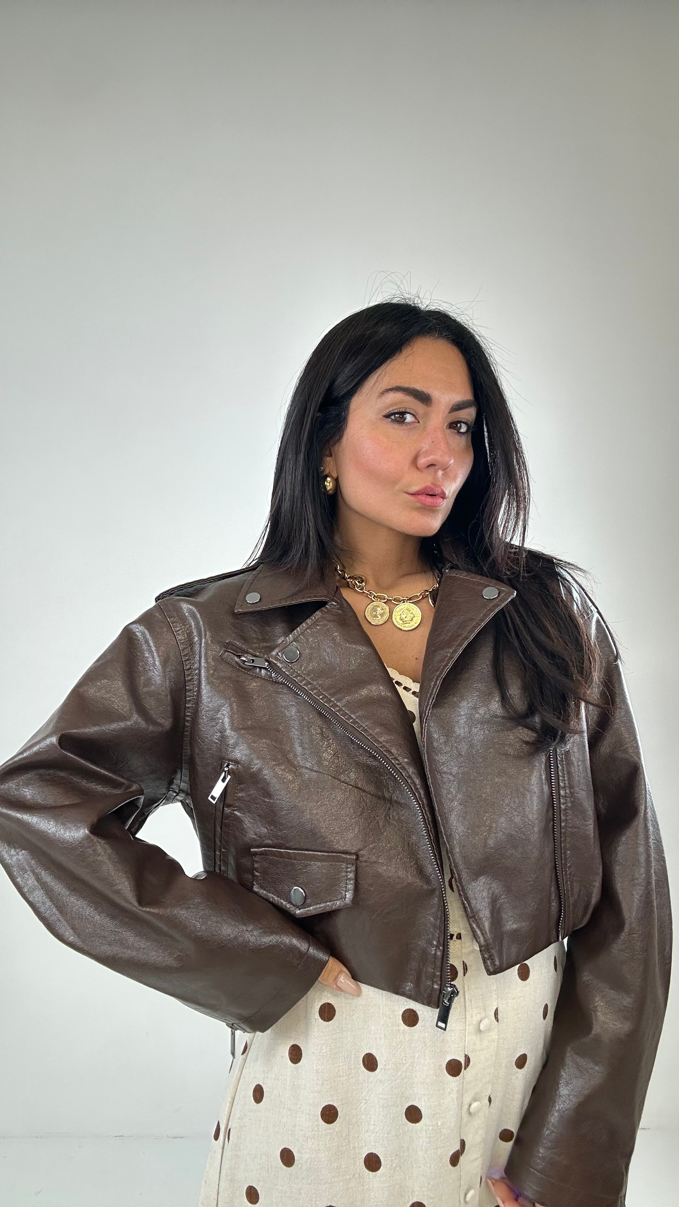 Chiodo ECOPELLE CROPPED - MARRONE