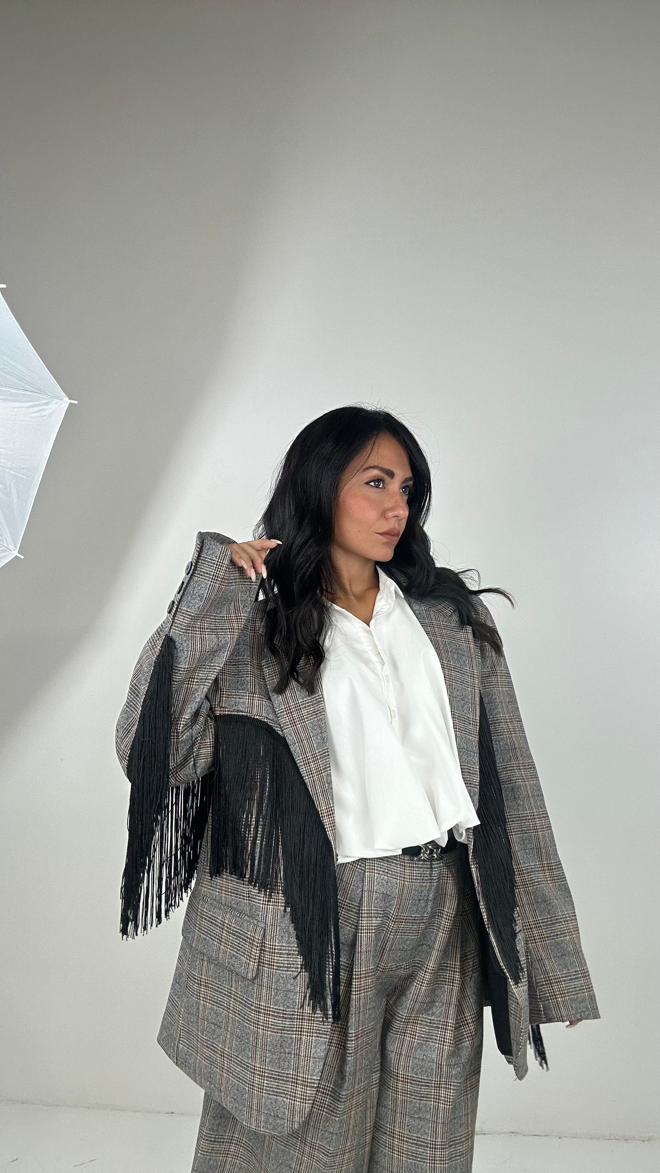 Blazer QUADRI LUMINA FRANGE - GRIGIO